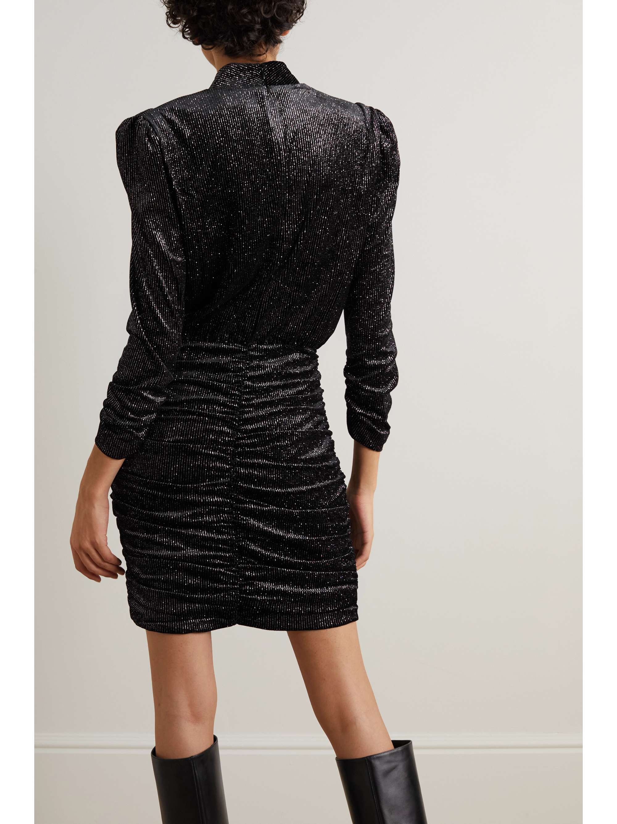 REBECCA VALLANCE Moon River ruched metallic stretch-crepe mini dress