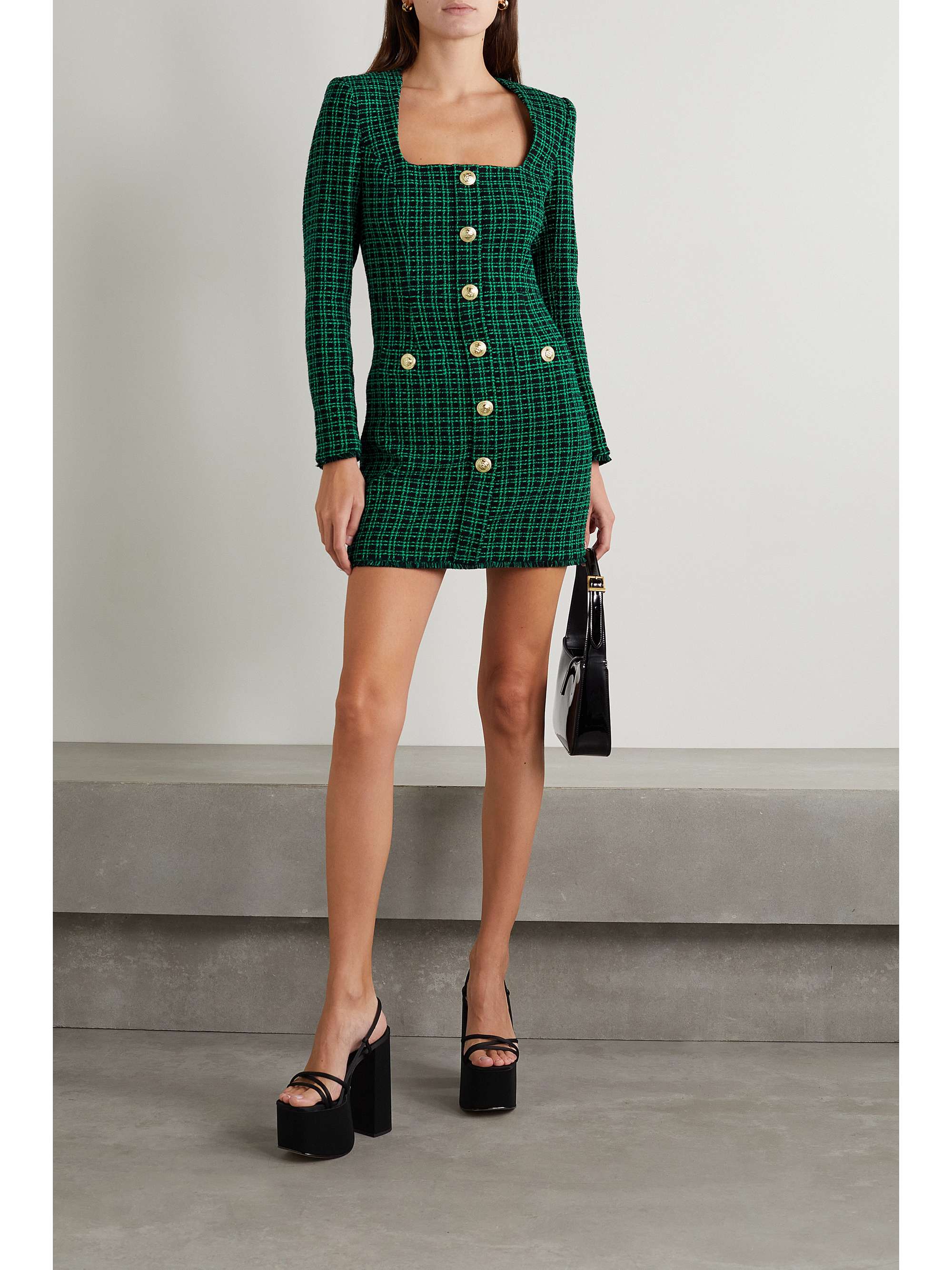 REBECCA VALLANCE Becca checked cotton-blend tweed mini dress