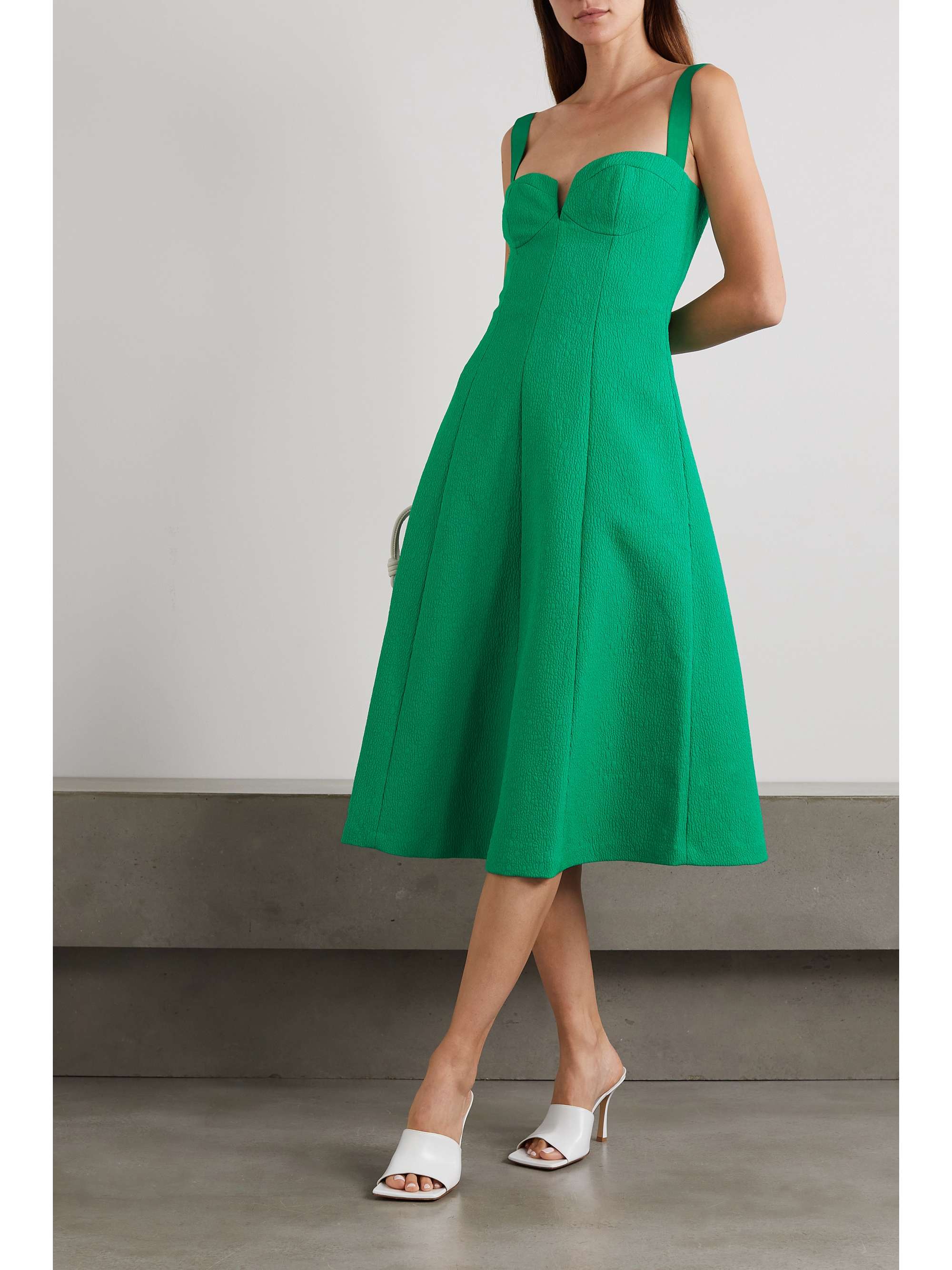 REBECCA VALLANCE Dionne paneled cloqué midi dress