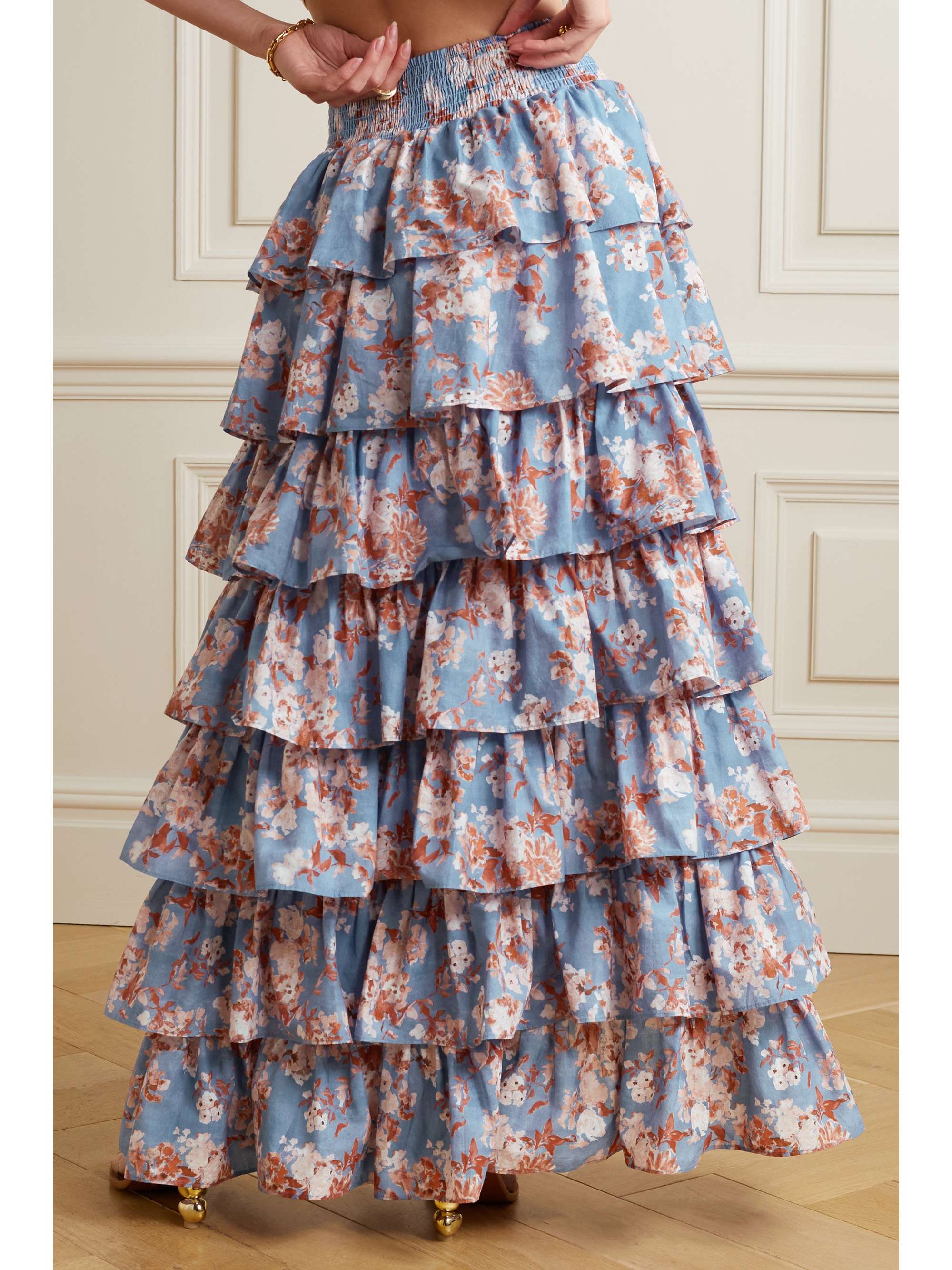 Asymmetric Tiered Cotton-voile Skirt
