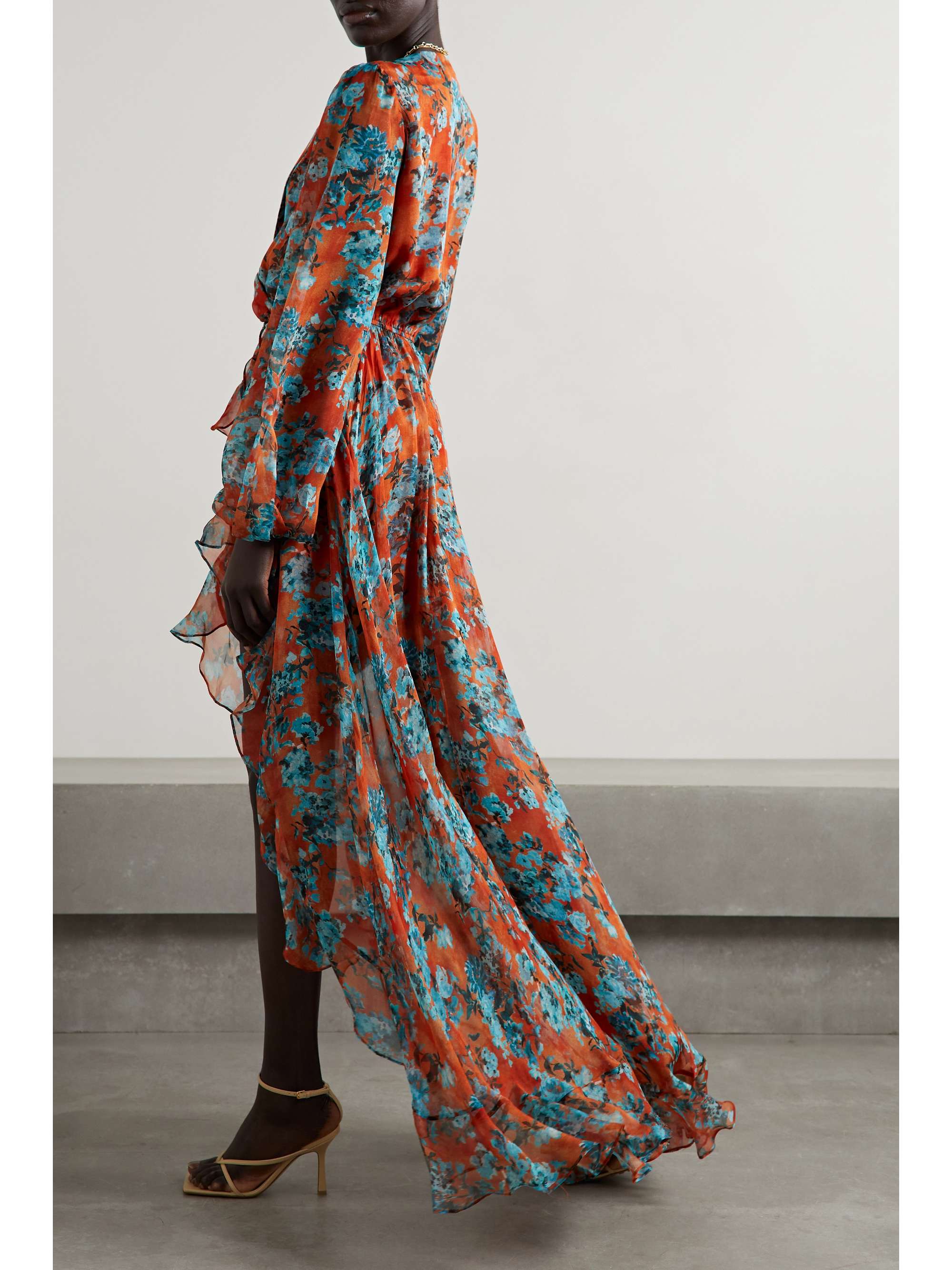 CAROLINE CONSTAS Vivian asymmetric ruffled floral-print silk-chiffon dress  | NET-A-PORTER