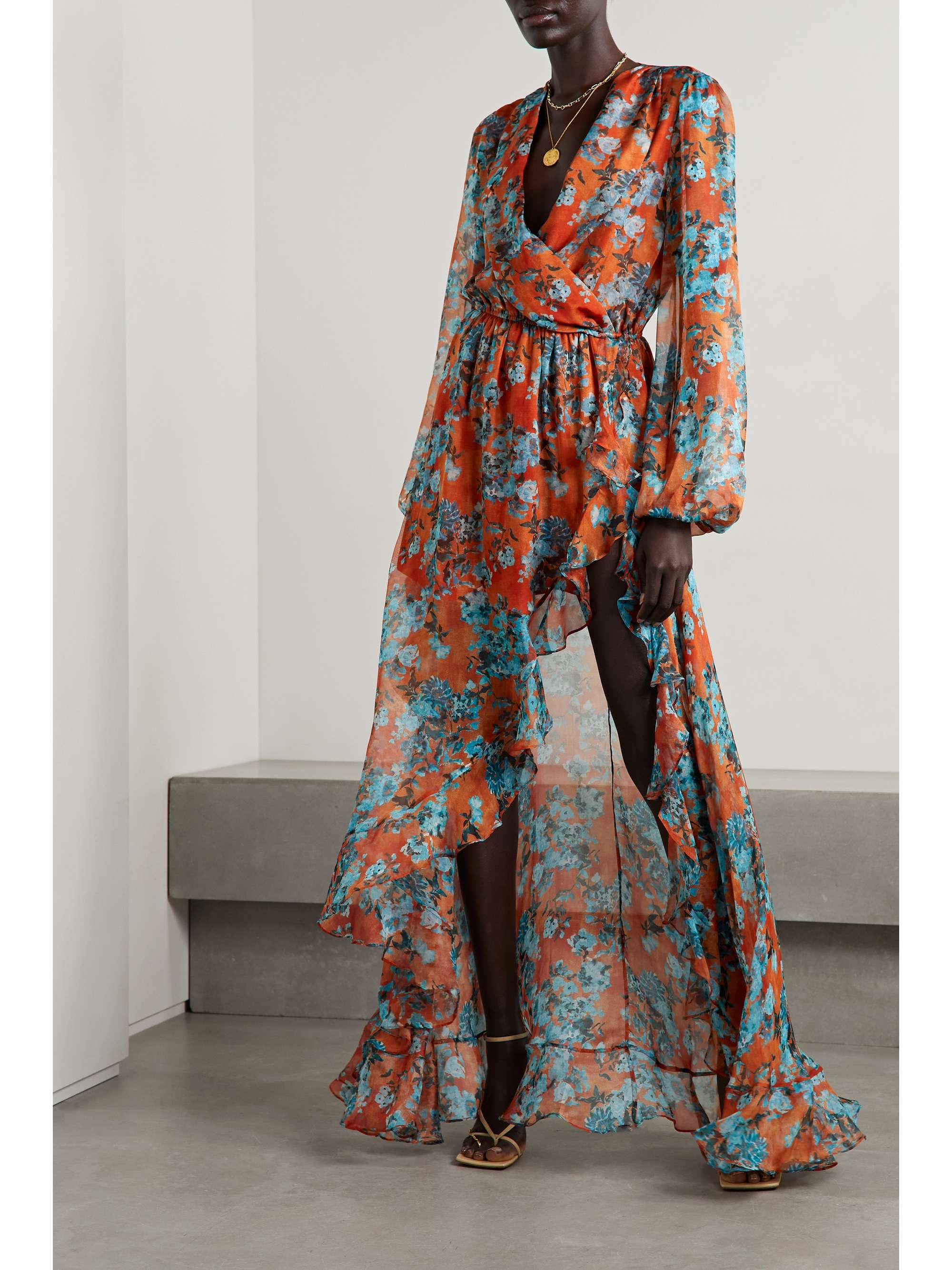 CAROLINE CONSTAS Vivian asymmetric ruffled floral-print silk-chiffon dress  | NET-A-PORTER
