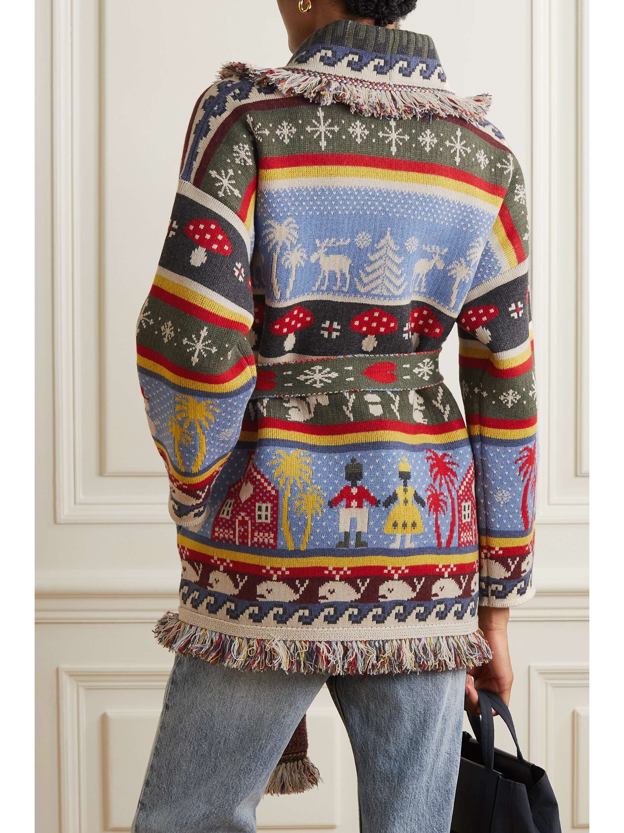 ALANUI Winter Friends belted jacquard-knit cashmere and wool-blend cardigan