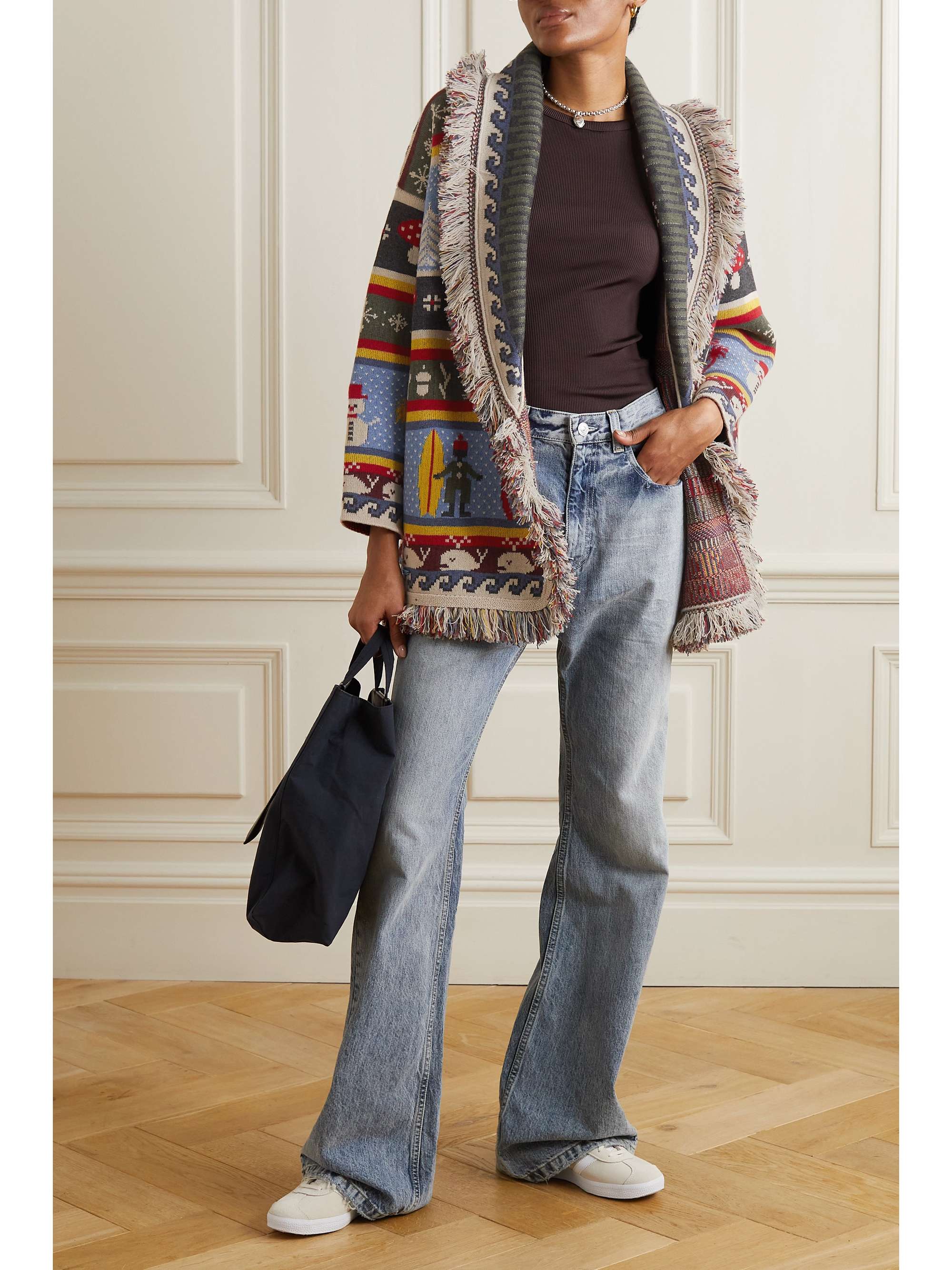 ALANUI Winter Friends belted jacquard-knit cashmere and wool-blend cardigan
