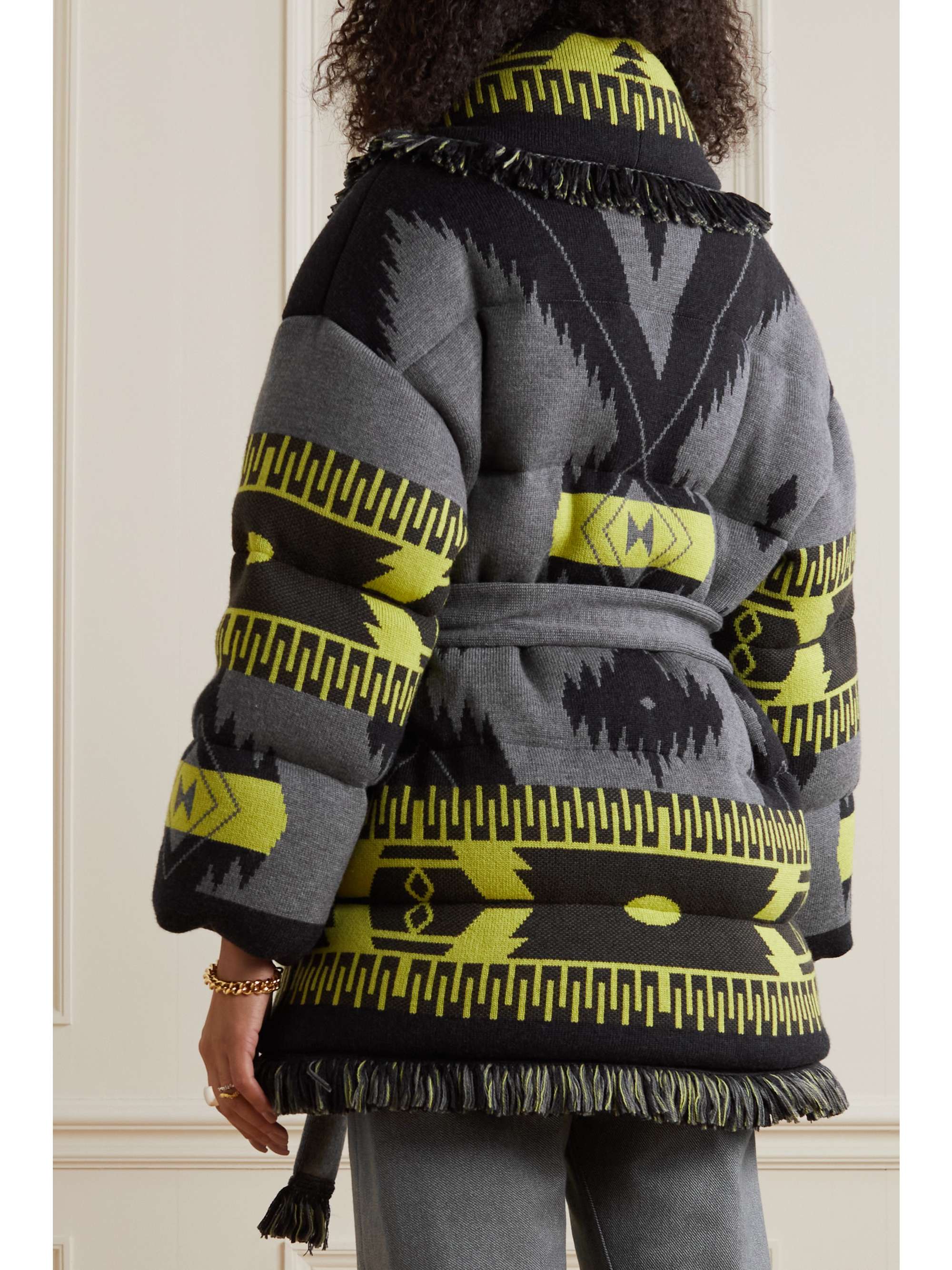 ALANUI Icon belted fringed quilted wool-jacquard down jacket