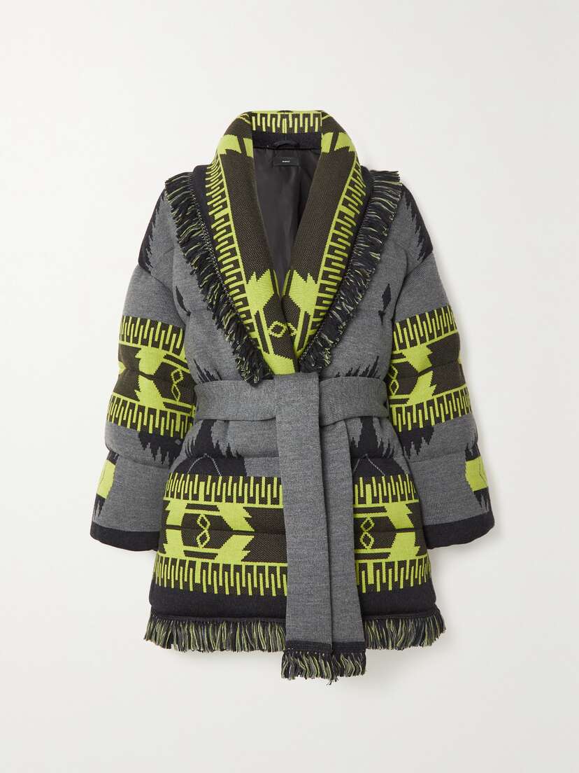 Alanui Icon Belted Fringed Quilted Wool-jacquard Down Jacket
