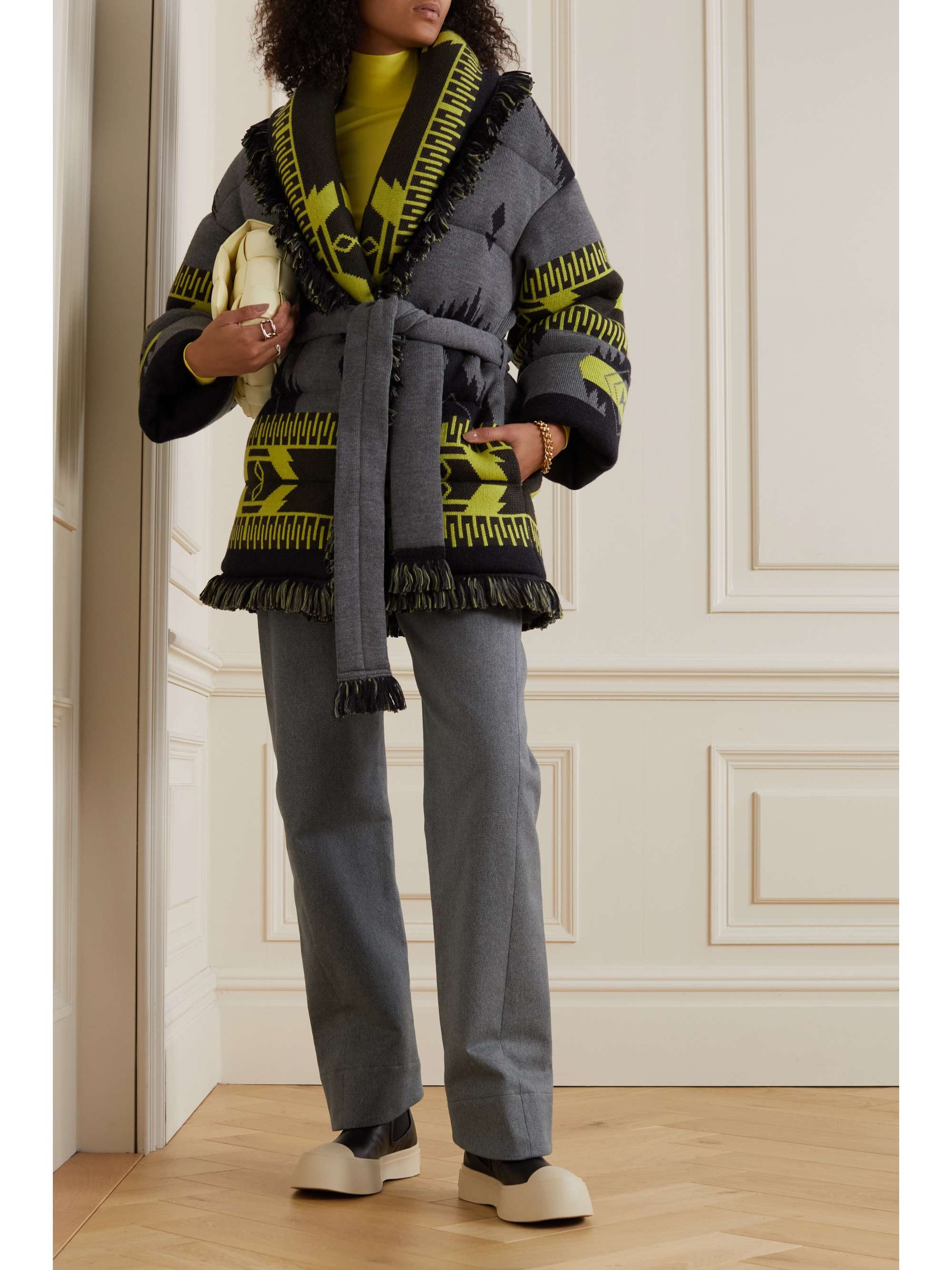 ALANUI Icon belted fringed quilted wool-jacquard down jacket