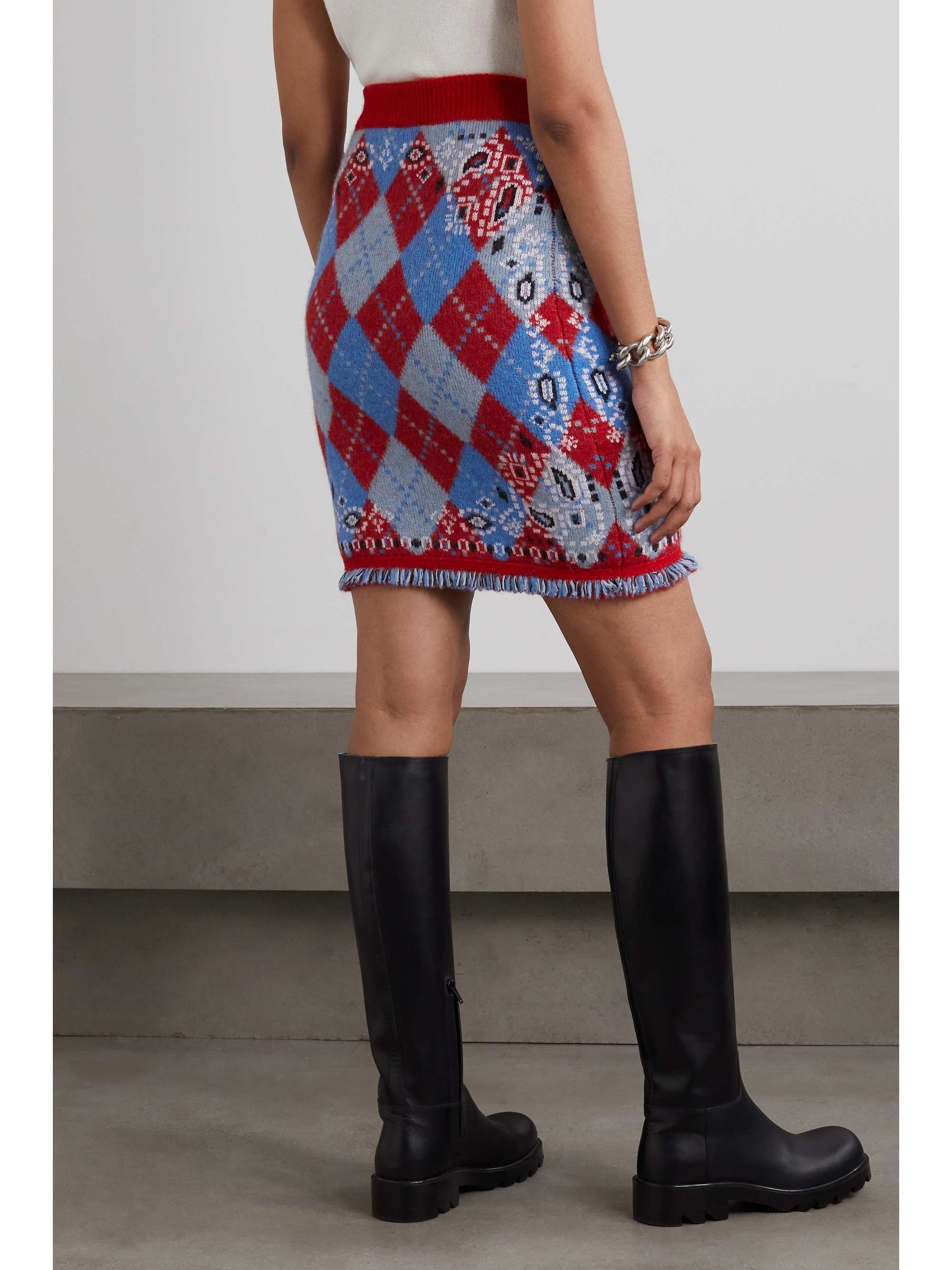 Red Bandana fringed jacquardknit mini skirt ALANUI NETAPORTER