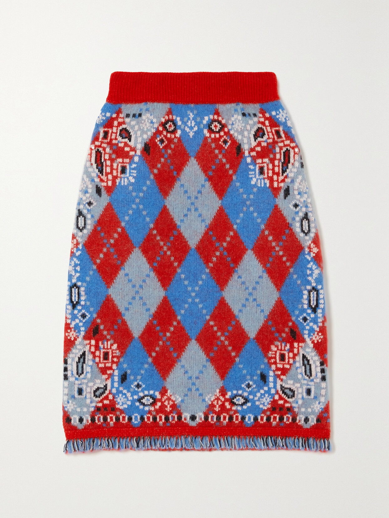 ALANUI BANDANA FRINGED JACQUARD-KNIT MINI SKIRT