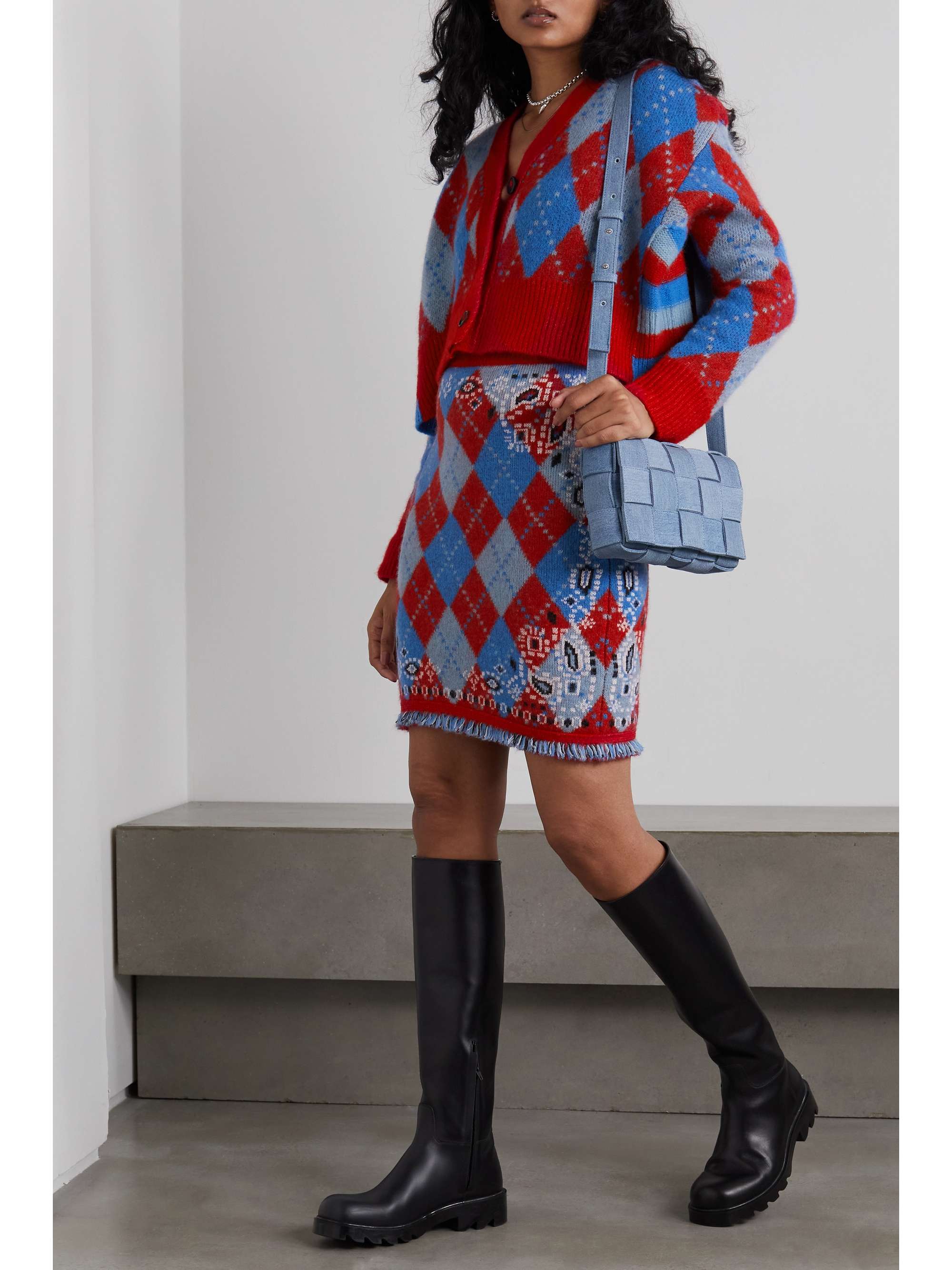 Red Bandana fringed jacquardknit mini skirt ALANUI NETAPORTER