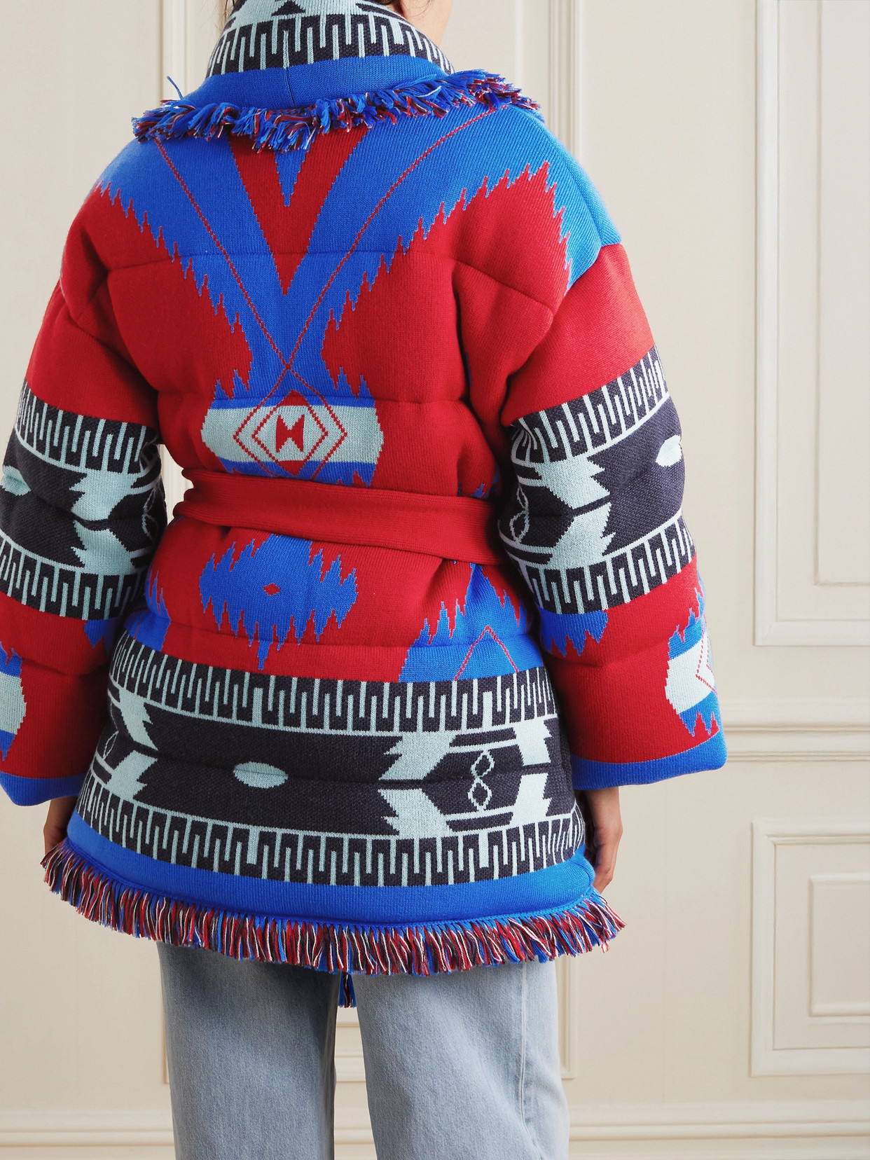 Icon Belted Fringed Quilted Wool-Jacquard Down Jacket