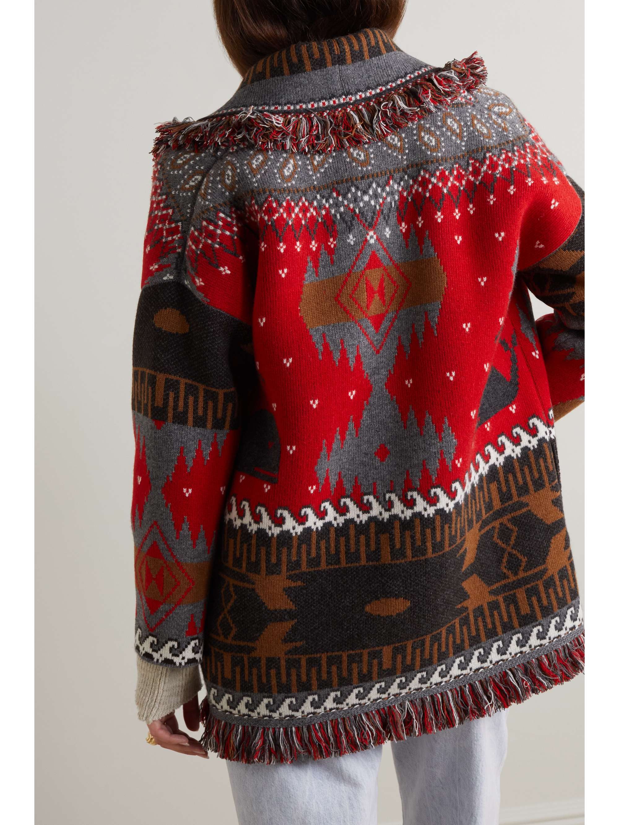 ALANUI Icon belted fringed wool and cashemere-blend jacquard cardigan