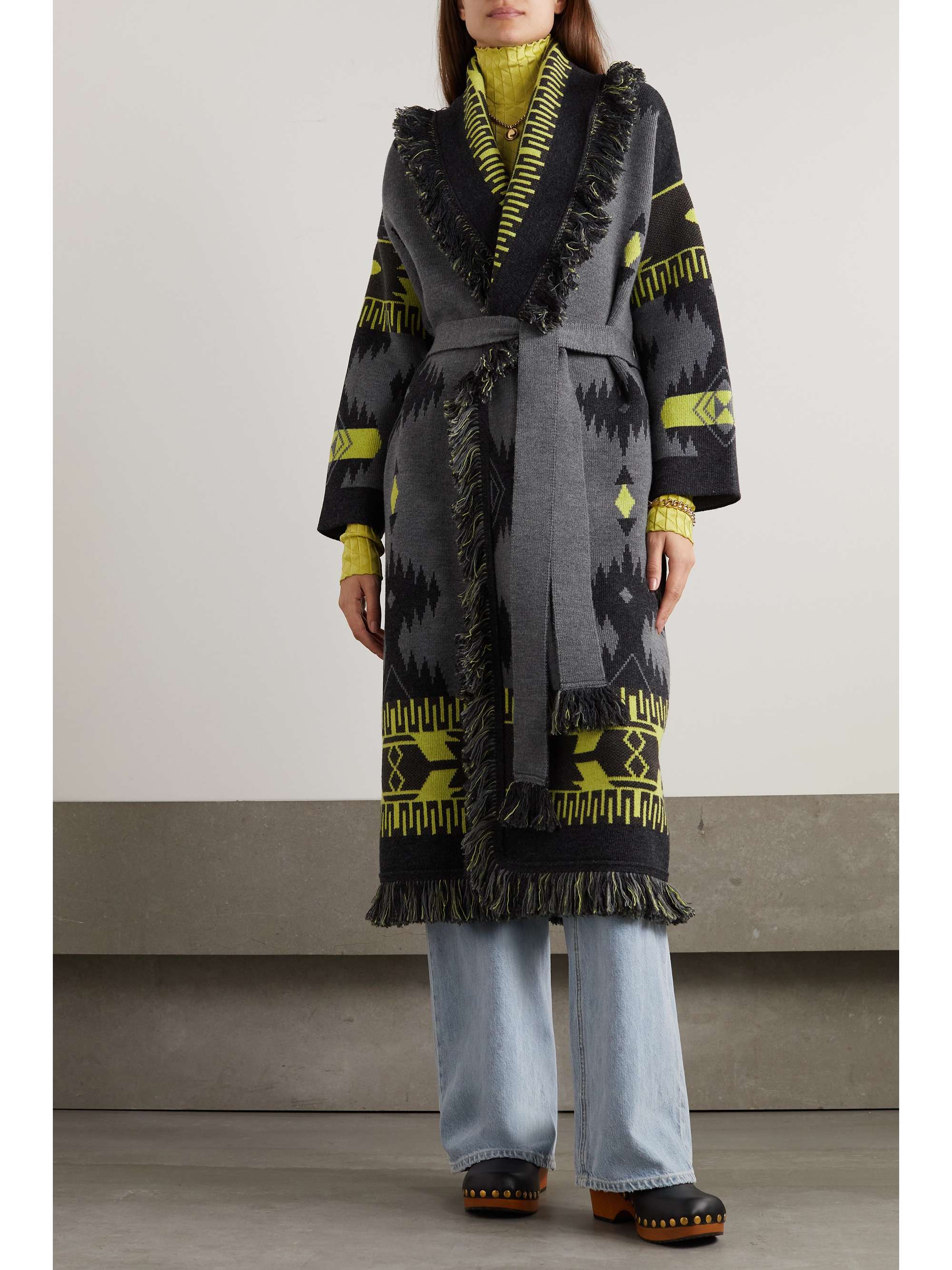 ALANUI Icon fringed belted wool-jacquard coat
