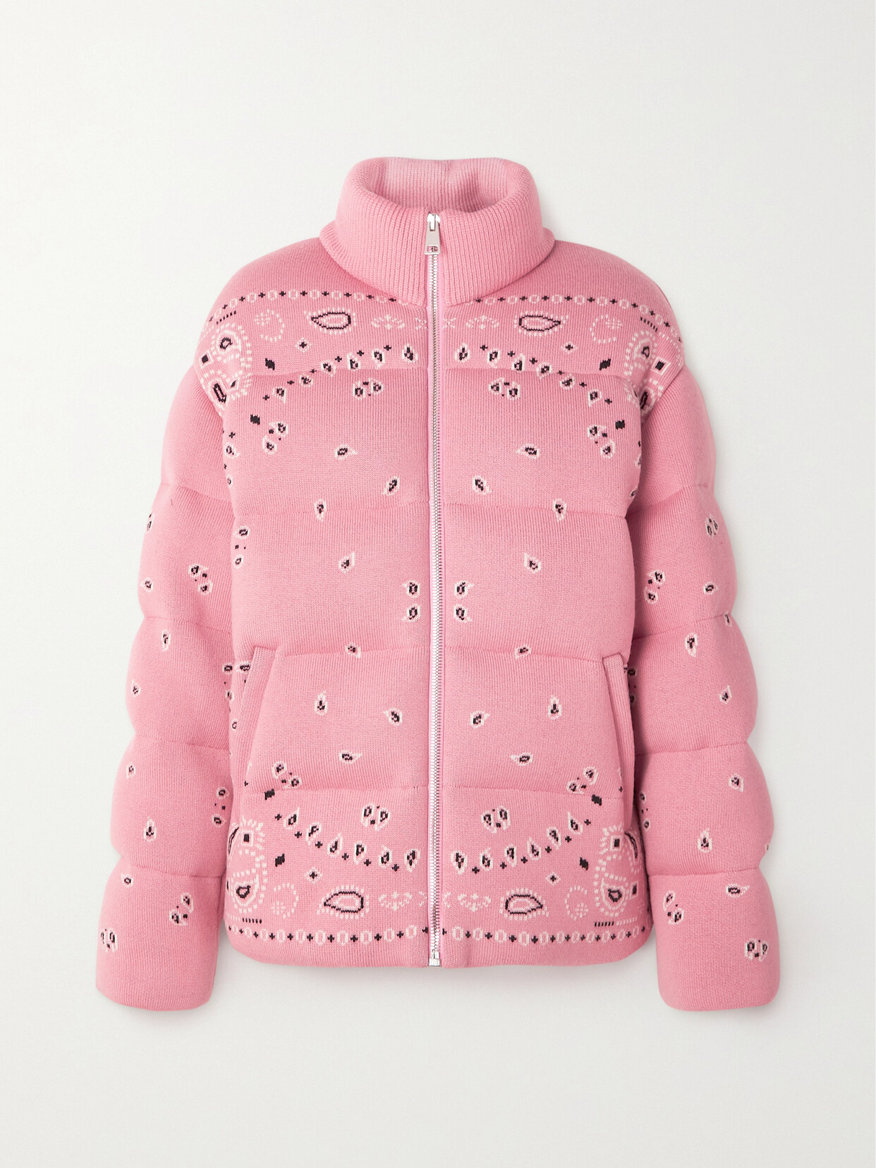 Alanui Bandana Jacquard Quilted Wool Down Jacket In Pink