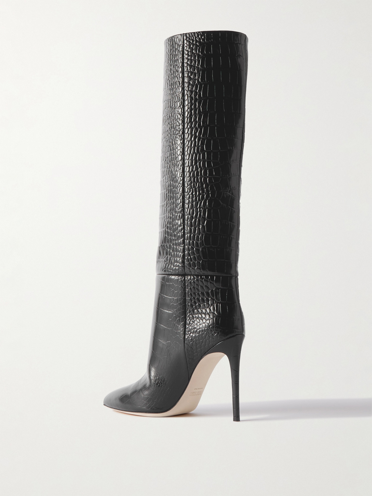 Paris Texas Dark Bordeaux High Boots With Stiletto Heel In Croco Embossed Leather Woman In Black