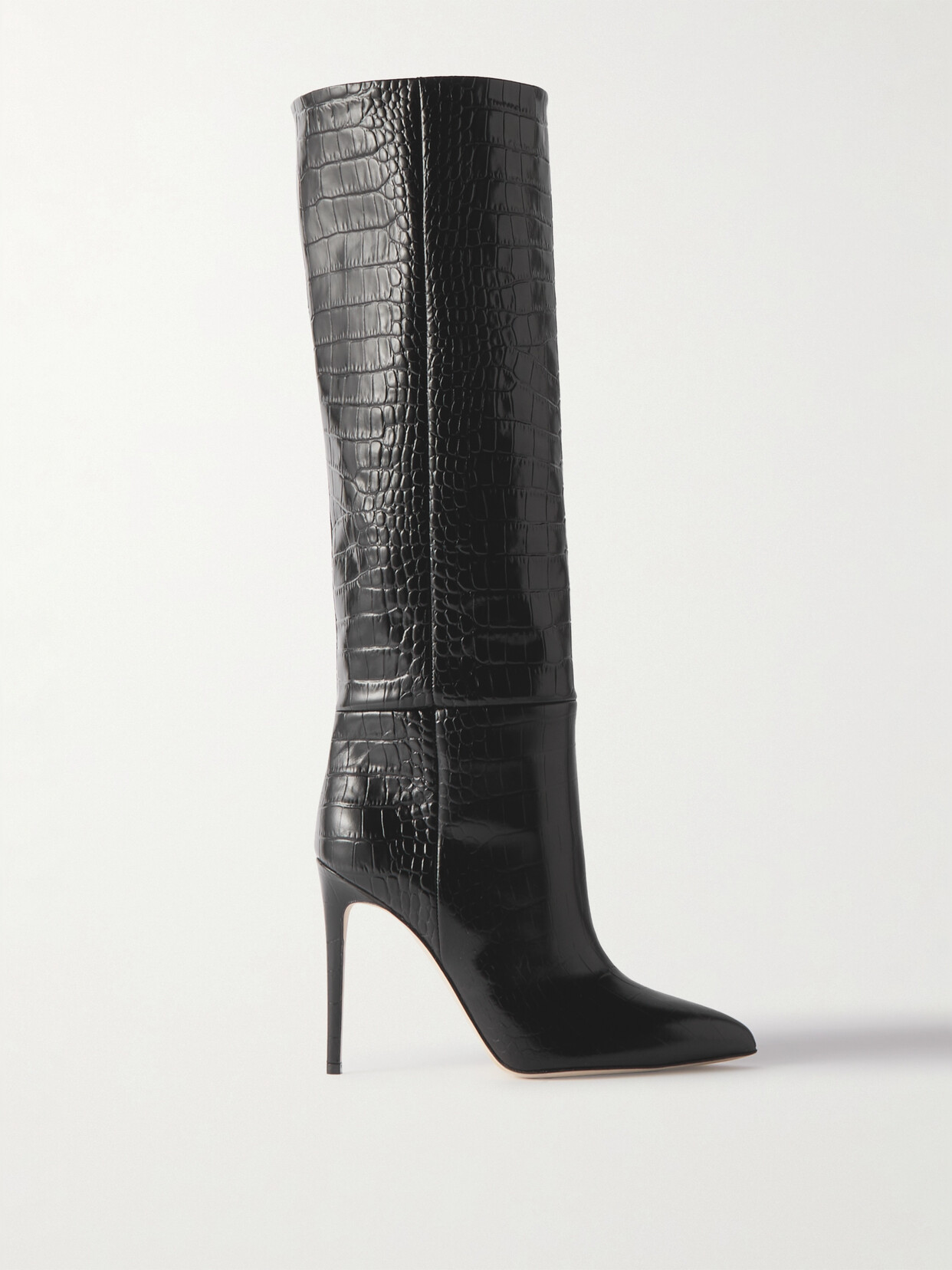 Paris Texas Croc-effect Leather Knee Boots In Black