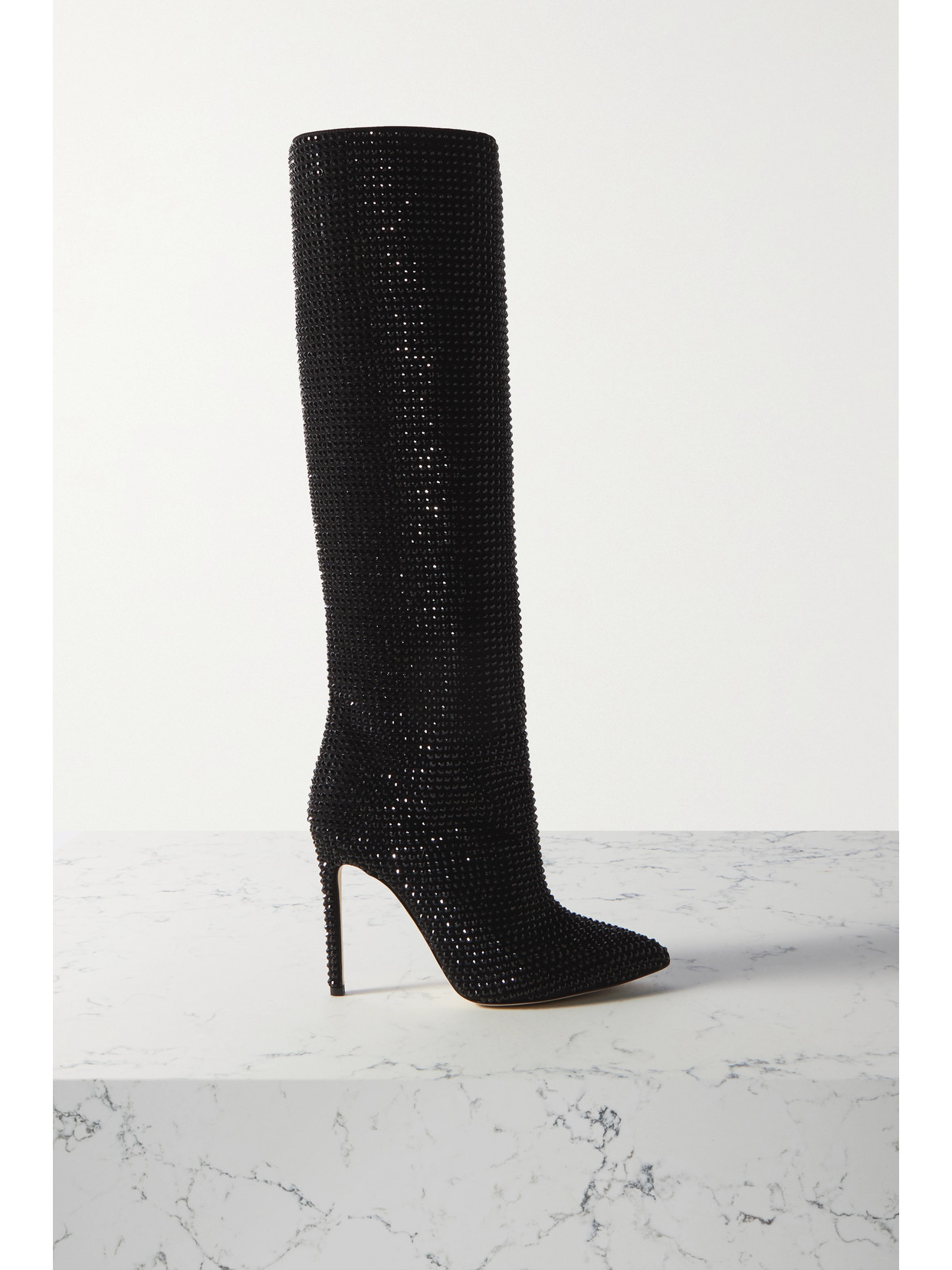 Shop Paris Texas Holly Crystal-embellished Suede Knee Boots In Black
