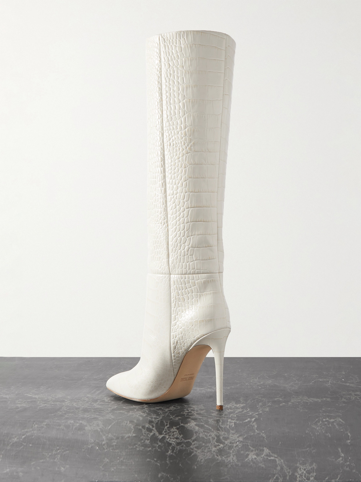 Shop Paris Texas Croc-effect Leather Knee Boots In Off-white