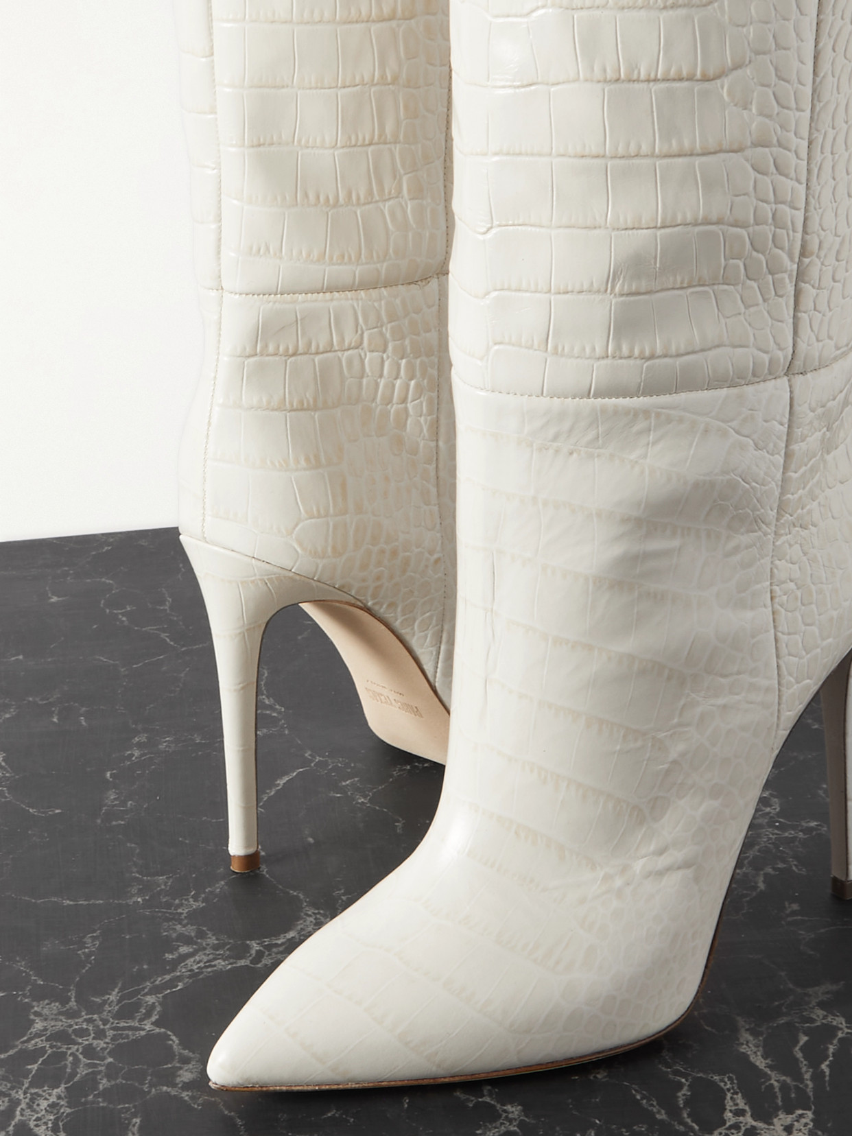 Shop Paris Texas Croc-effect Leather Knee Boots In Off-white