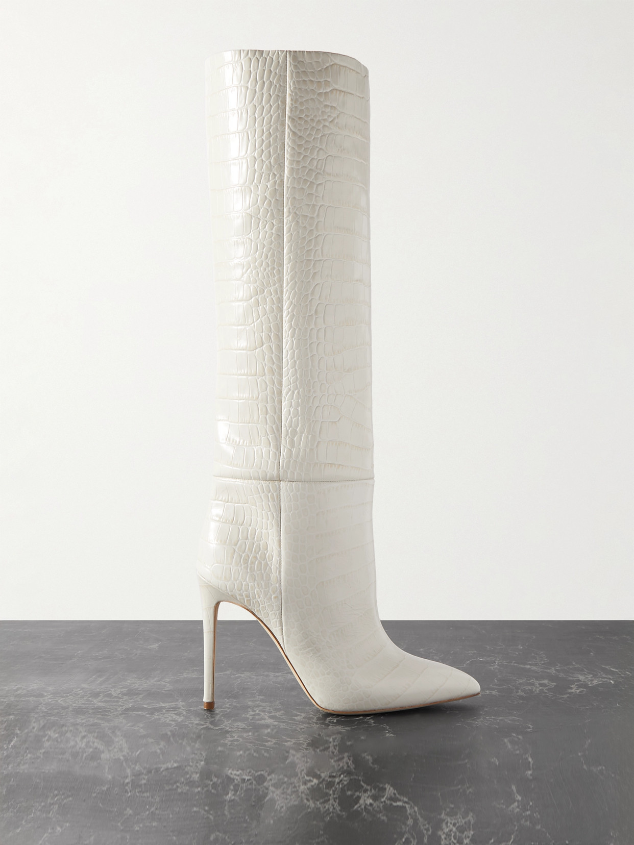 Shop Paris Texas Croc-effect Leather Knee Boots In Off-white