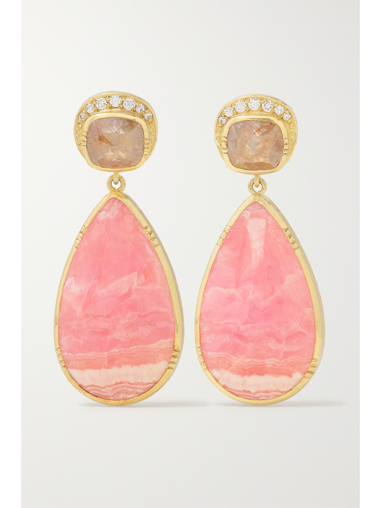 Brooke Gregson - Ellipse 18-karat Gold, Rhodochrosite And Diamond Earrings - Pink