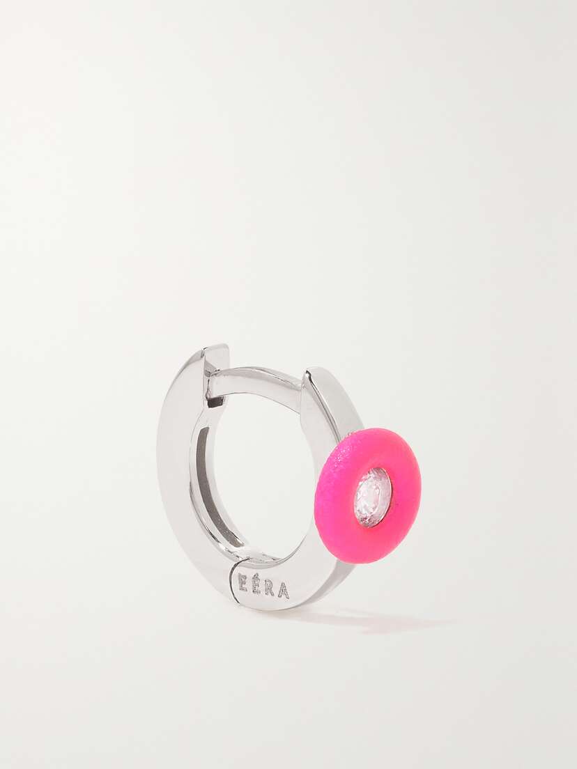 EÉRA 18-karat White Gold, Enamel And Diamond Single Hoop Earring