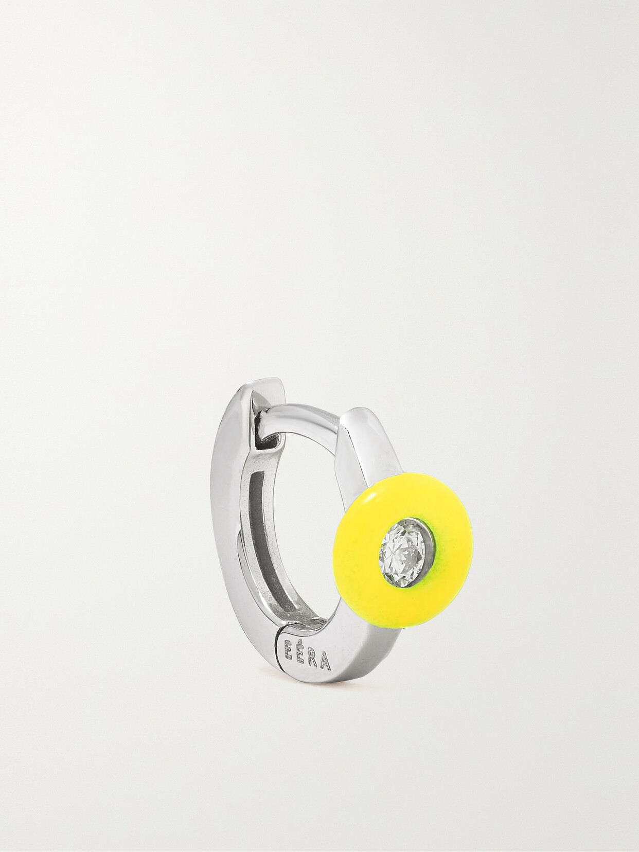 EÉRA – 18-karat White Gold, Enamel And Diamond Single Hoop Earring – One size