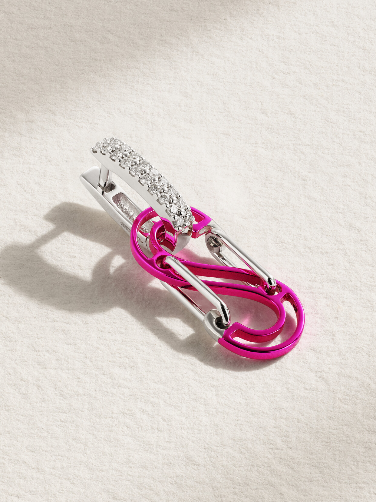 EÉRA - White Gold, Silver And Diamond Single Hoop Earring - Pink