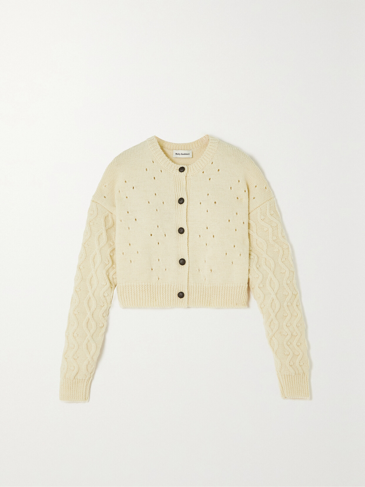 Molly Goddard Helena Pointelle-knit Wool Cardigan - Cream