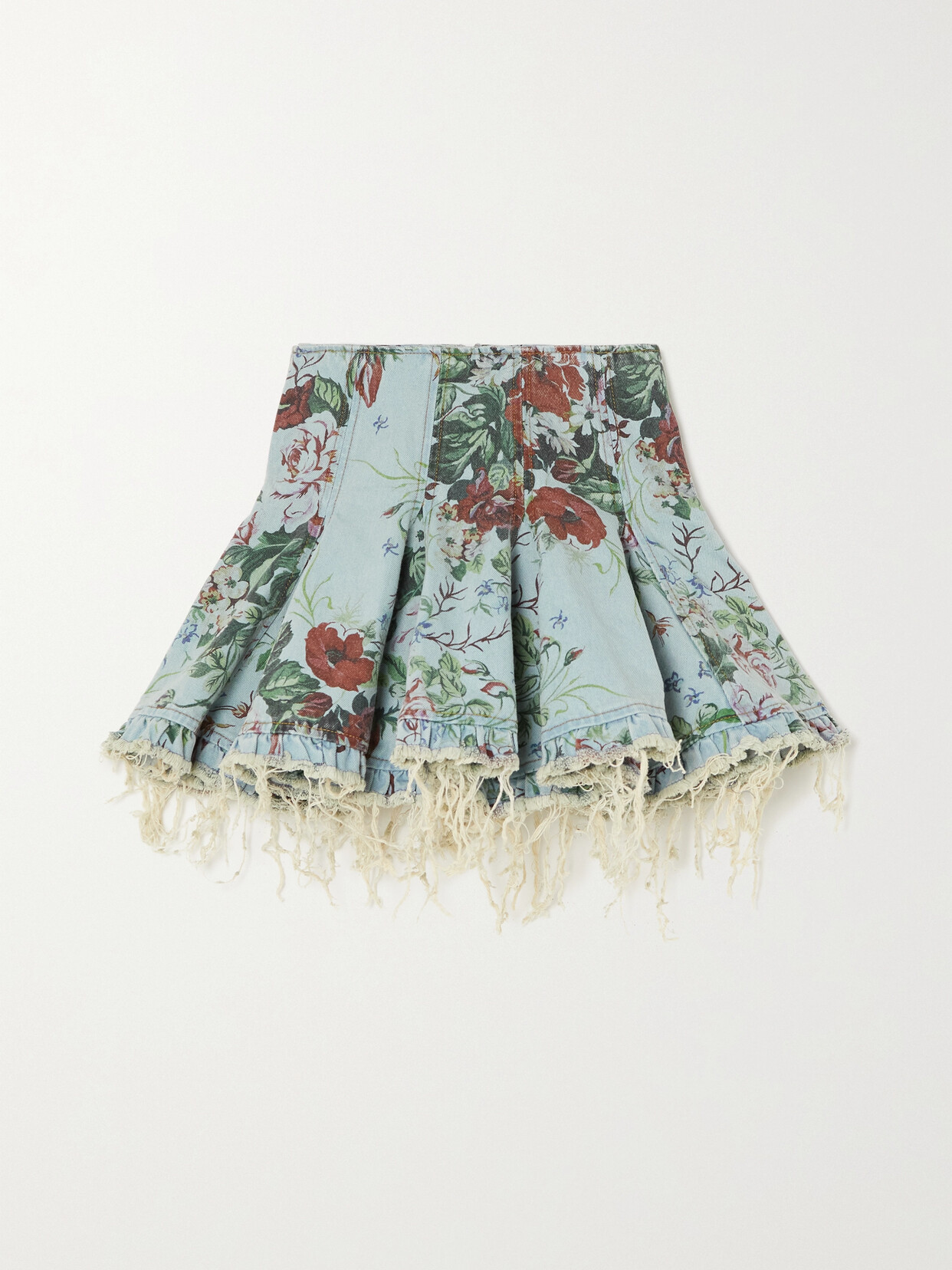 Molly Goddard Doris Frayed Floral-print Denim Mini Skirt