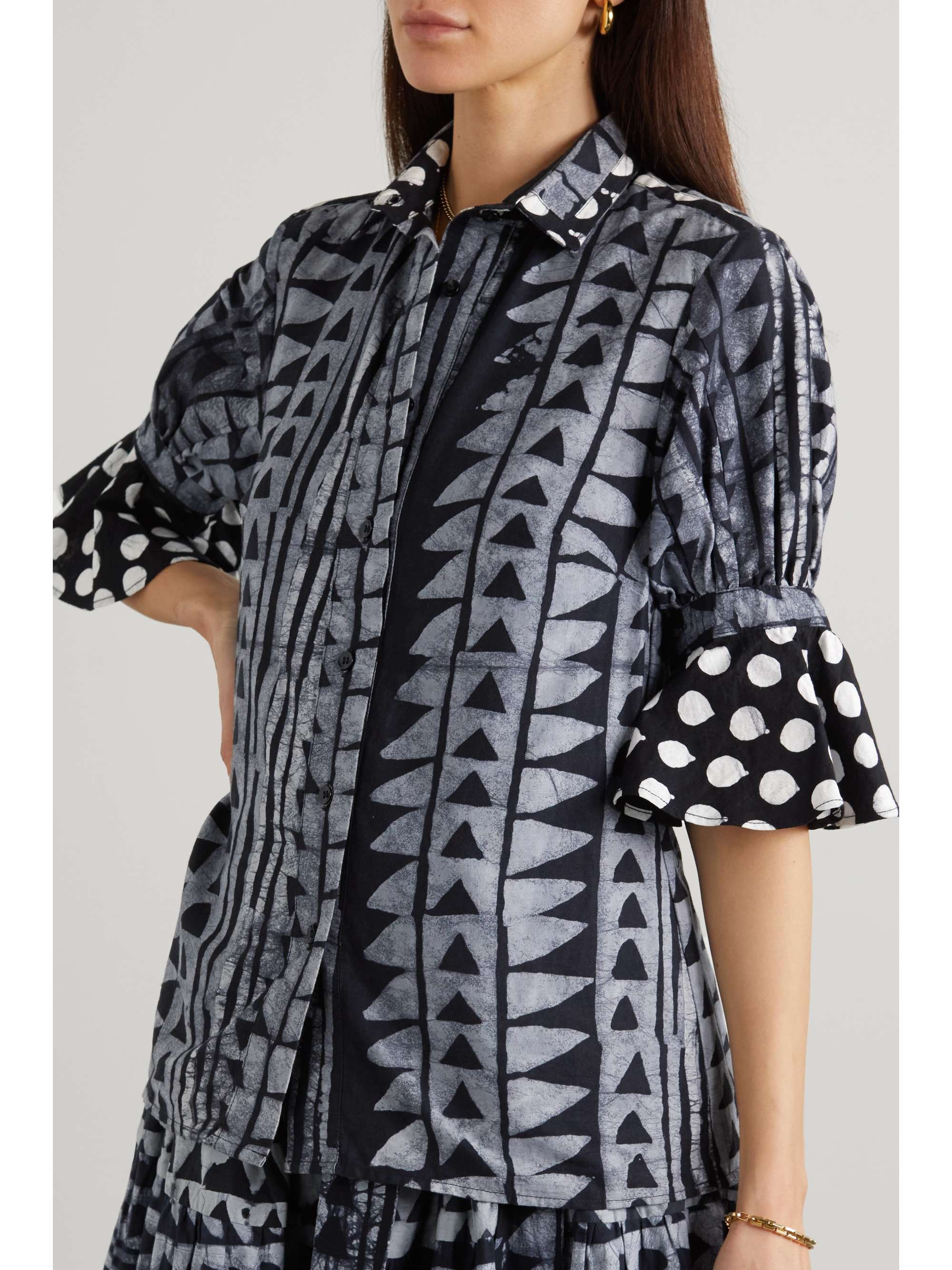 STUDIO 189 Ruffled printed cotton shirt