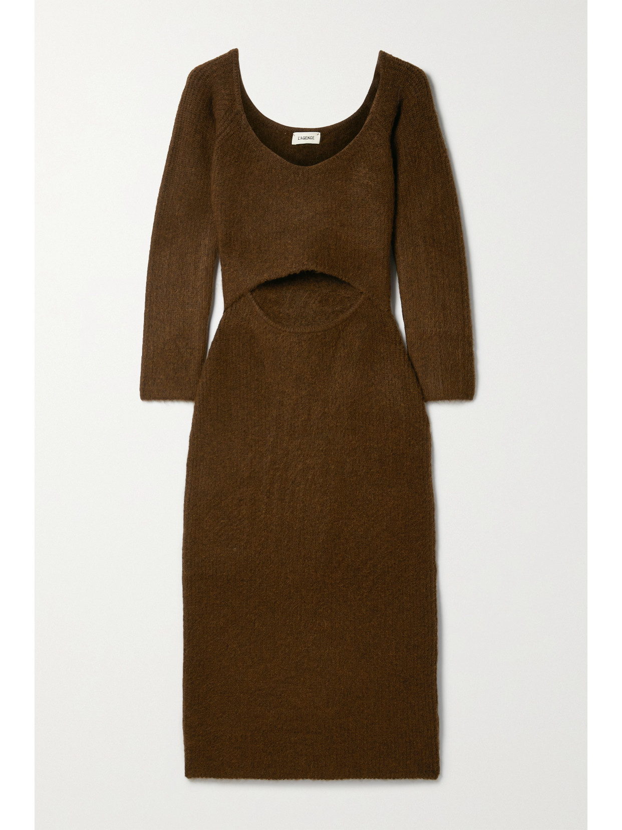 L'Agence - Nala Off-the-shoulder Cutout Knitted Midi Dress - Brown