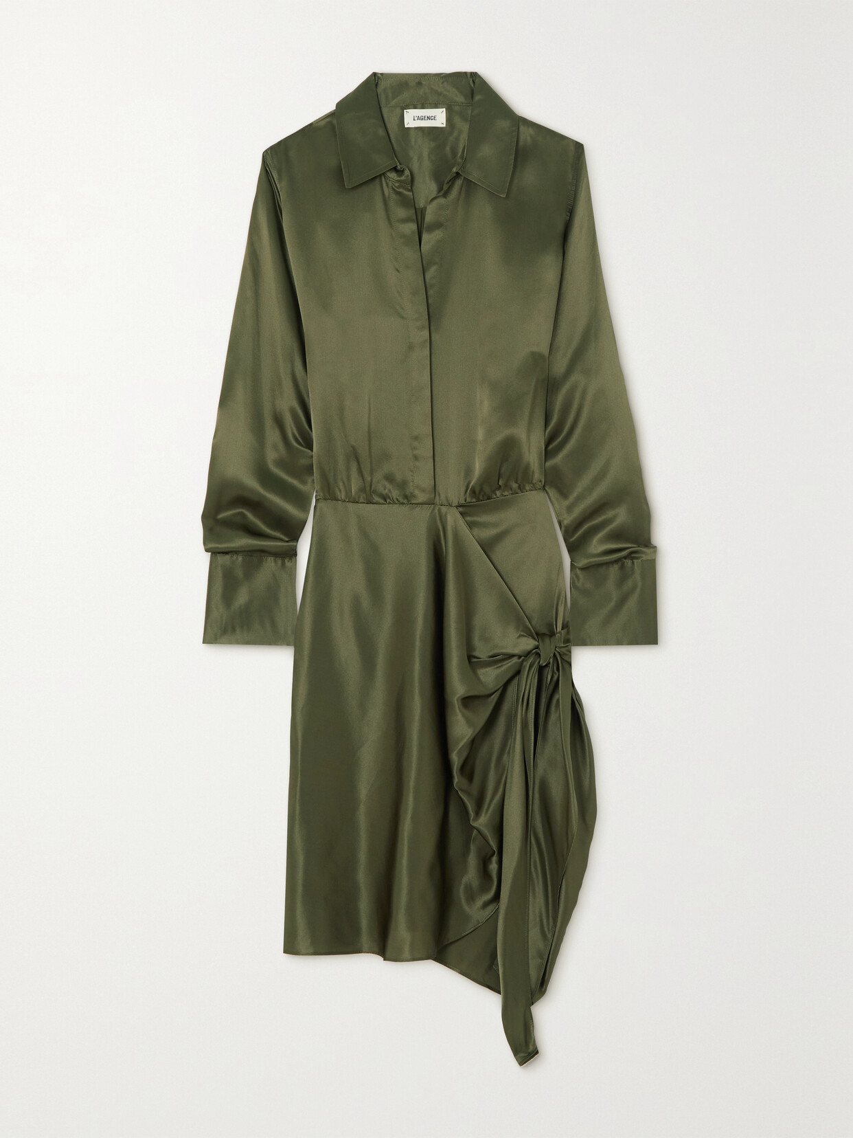 L'Agence - Atlas Knotted Wrap-effect Silk-satin Mini Dress - Green 22 Awaiting product image