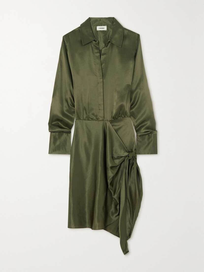 L'Agence Atlas Knotted Wrap-effect Silk-satin Mini Dress