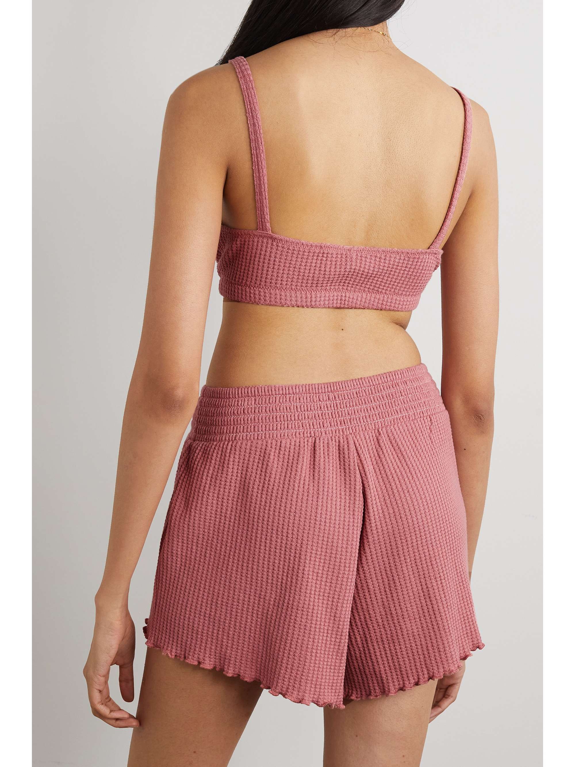 NINETY PERCENT Waffle-knit stretch-organic cotton pajama set
