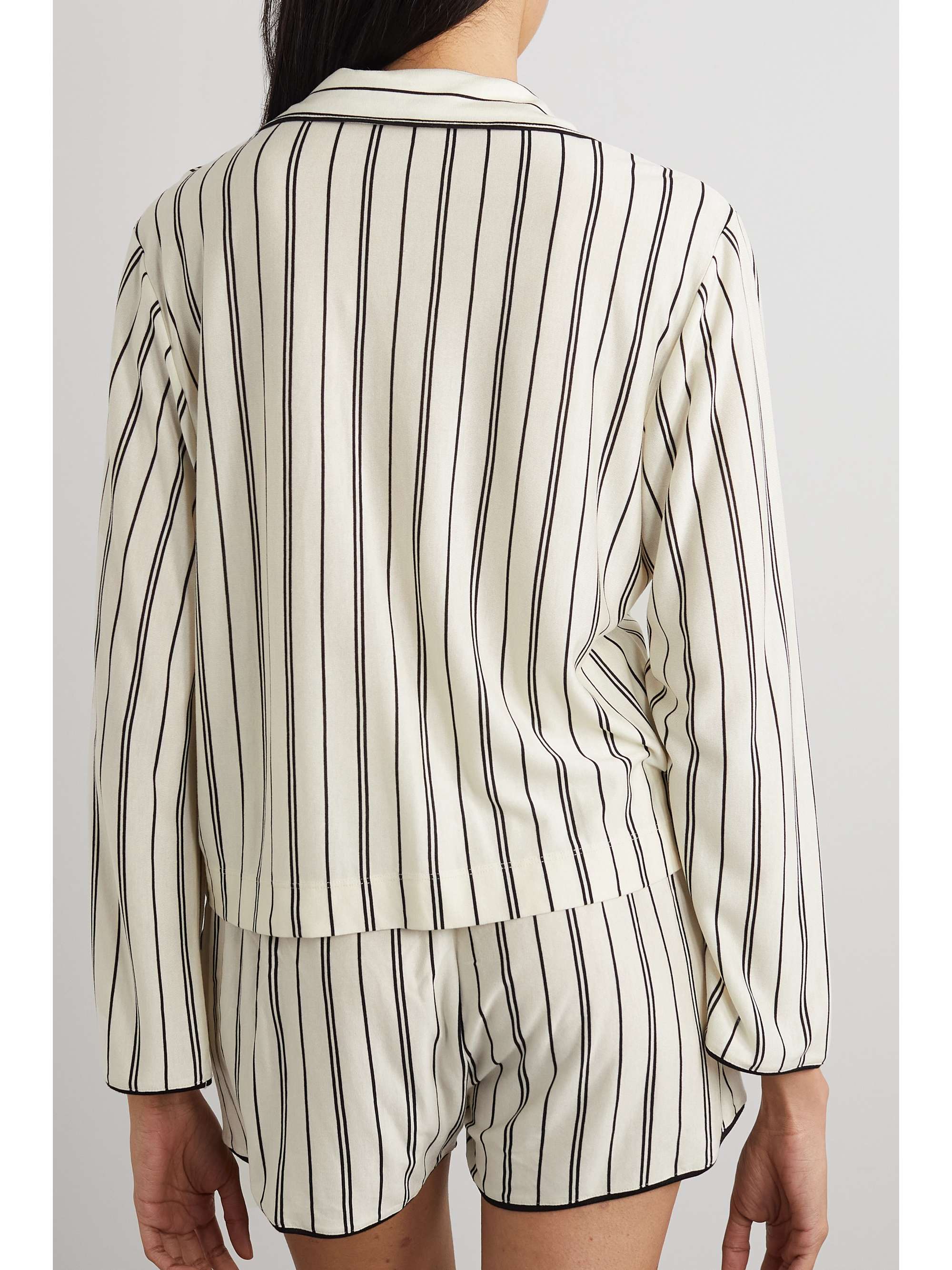 NINETY PERCENT Embroidered striped TENCEL-jersey pajama set
