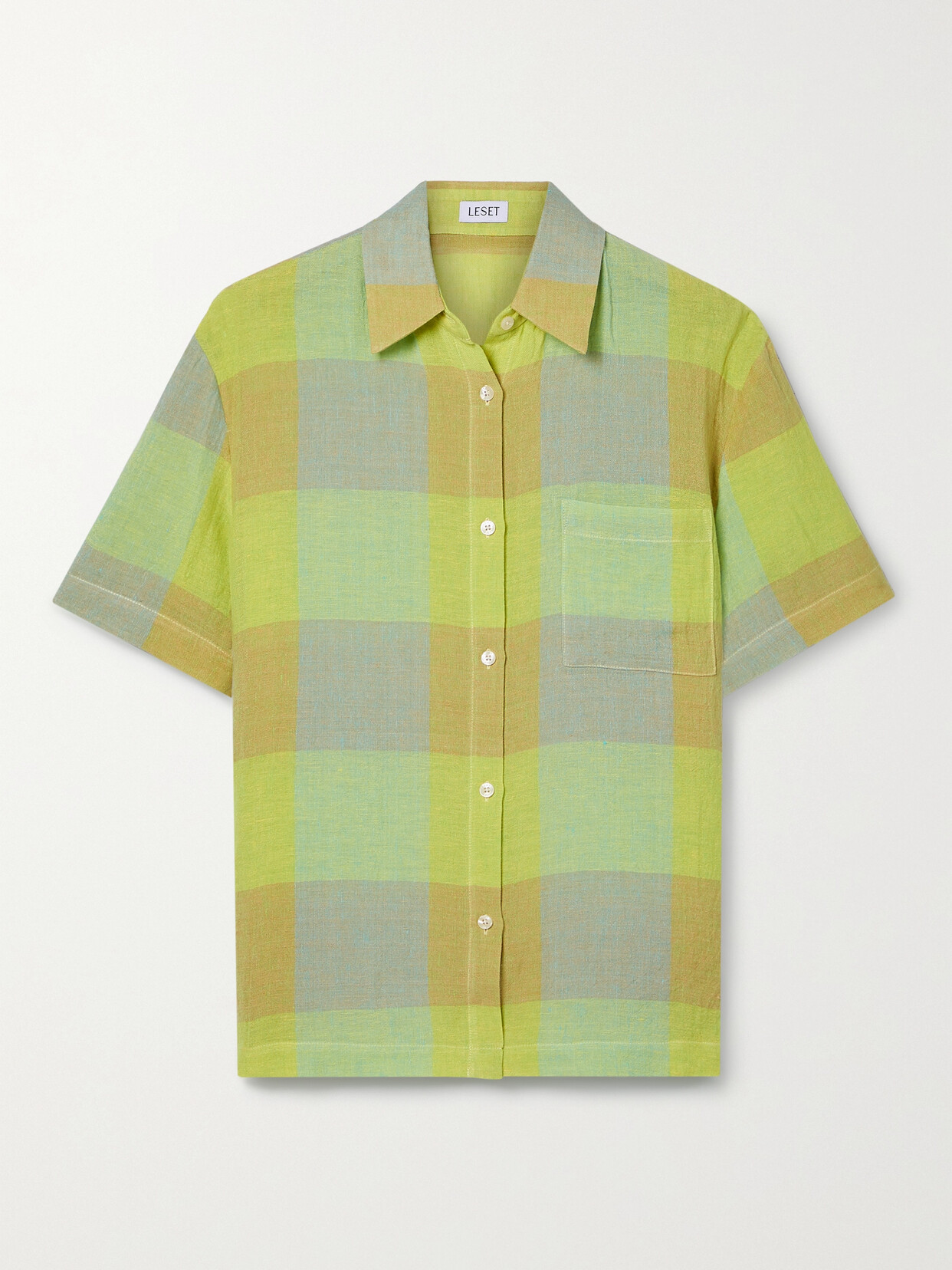 Leset Flora Checked Linen-blend Voile Shirt In Green
