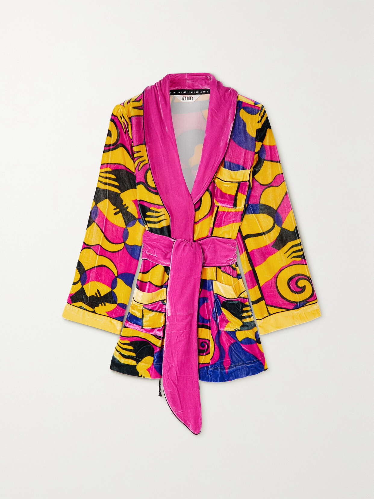 Sleeping with Jacques - + Net Sustain Bon Vivant Belted Printed Velvet Robe - Yellow