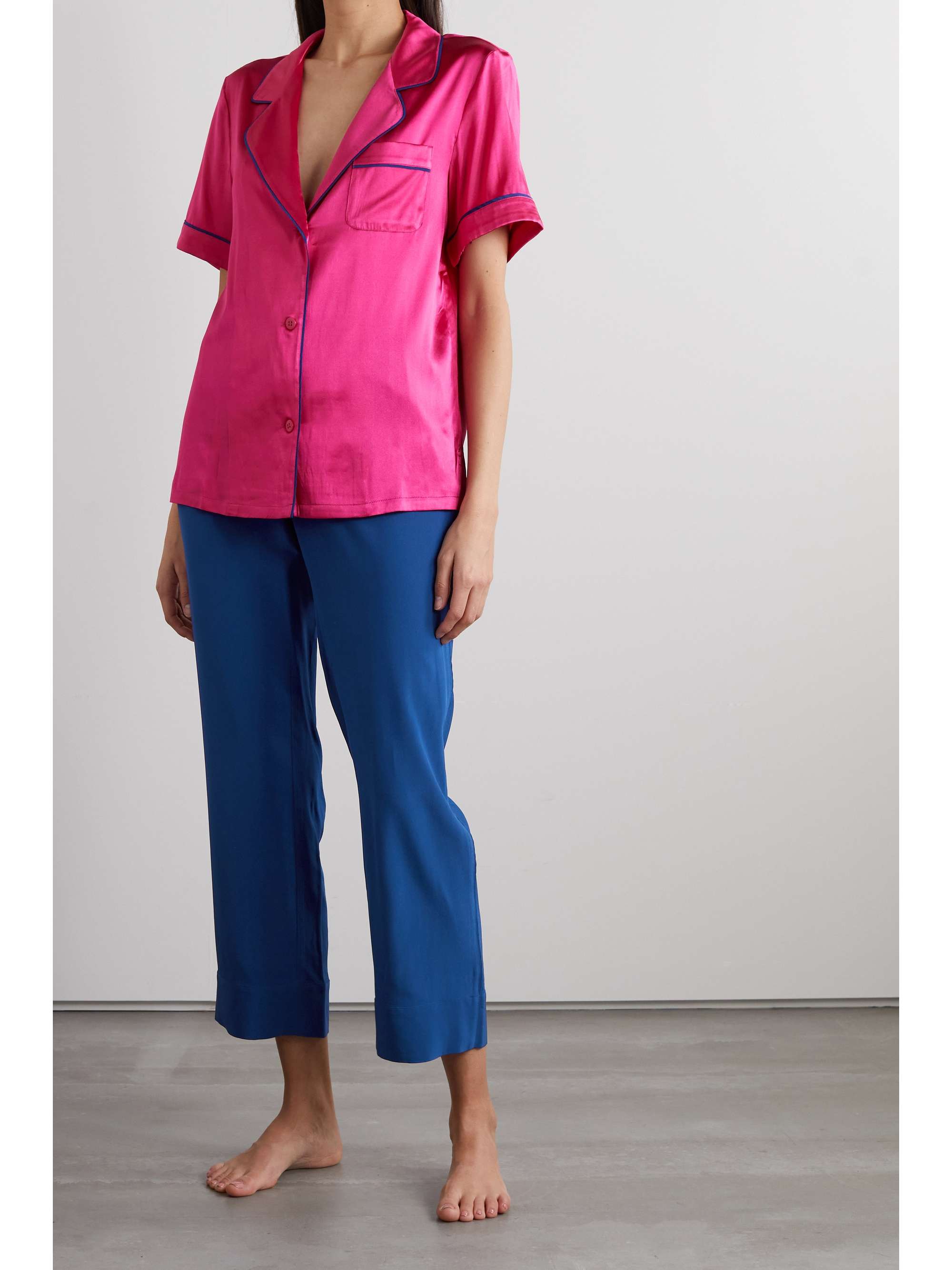 SLEEPING WITH JACQUES T-Boz two-tone silk and satin pajama set