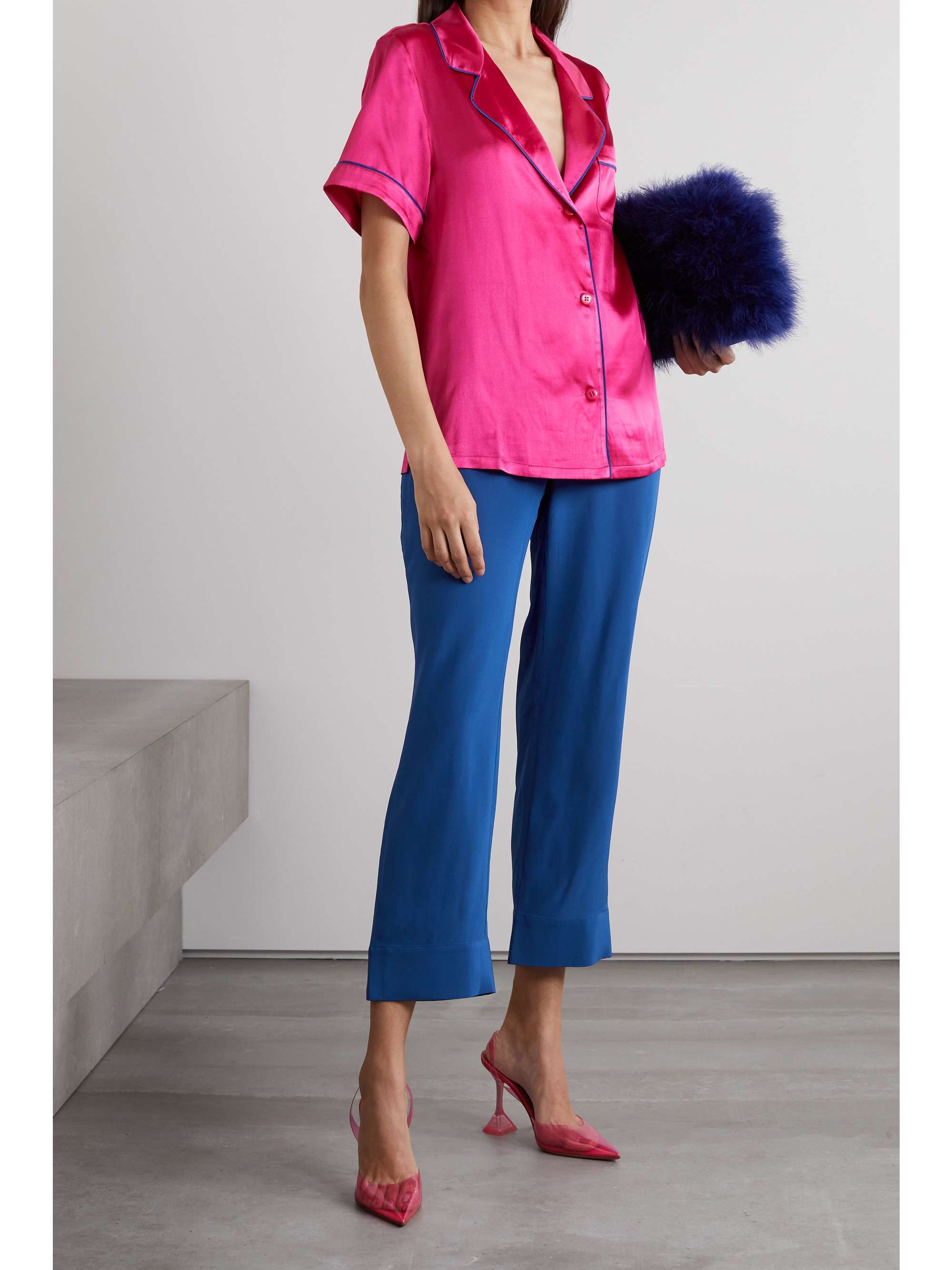 SLEEPING WITH JACQUES T-Boz two-tone silk and satin pajama set