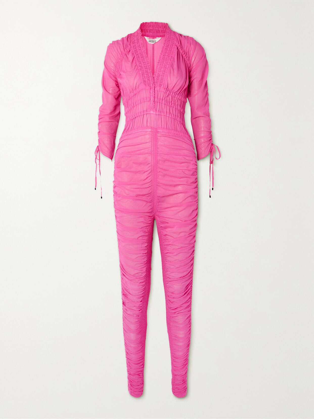 SLEEPING WITH JACQUES Chanti Ruched Stretch-silk Chiffon Jumpsuit - Pink