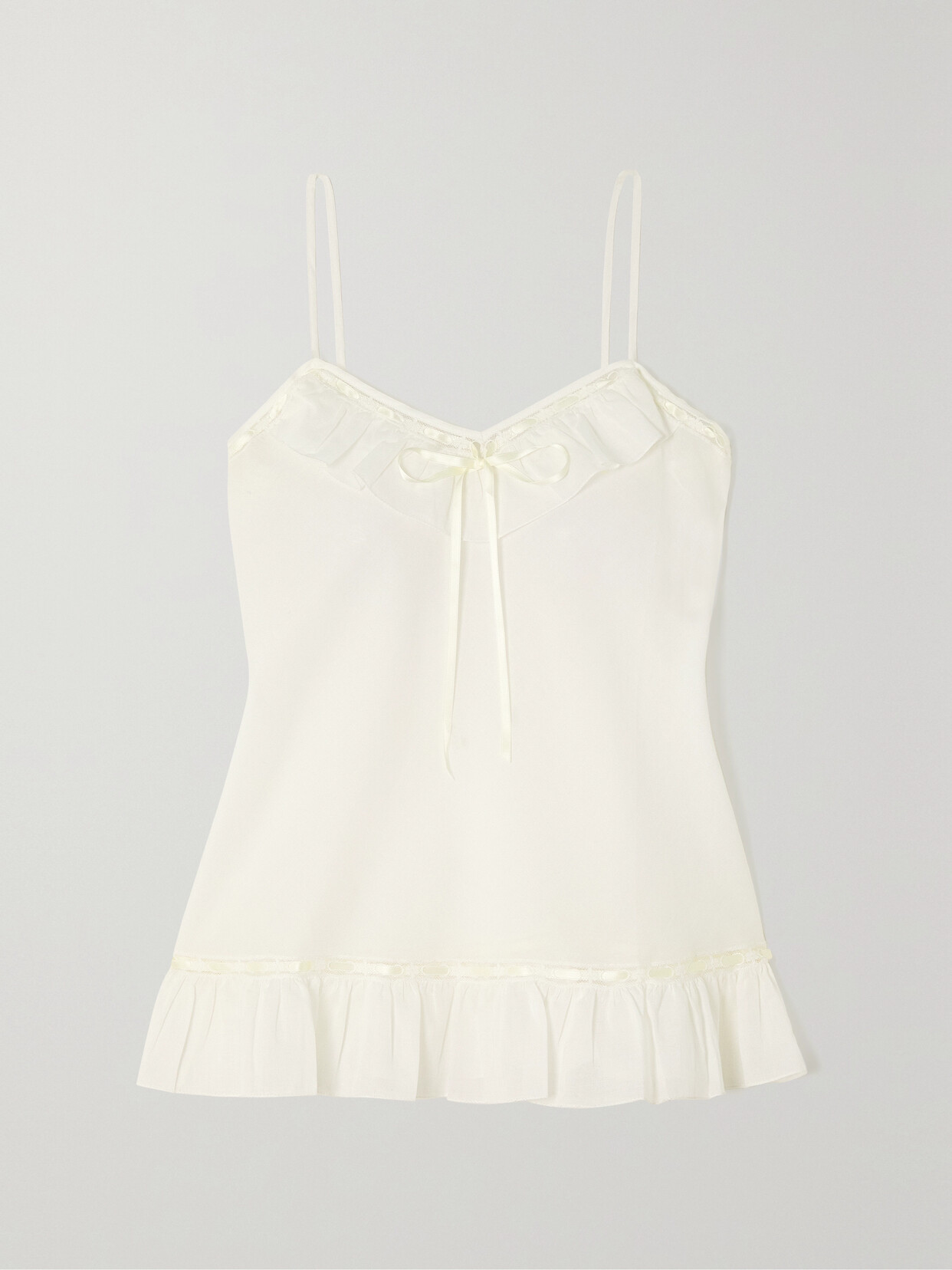 Loretta Caponi Wanda Lace-trimmed Ruffled Cotton-voile Pajama Top