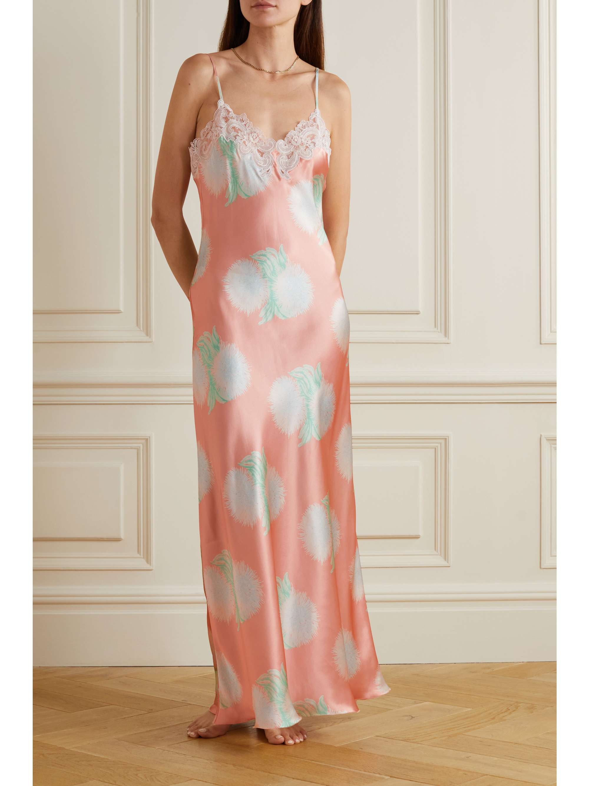 LORETTA CAPONI Gabrielle lace-paneled cotton-voile nightdress