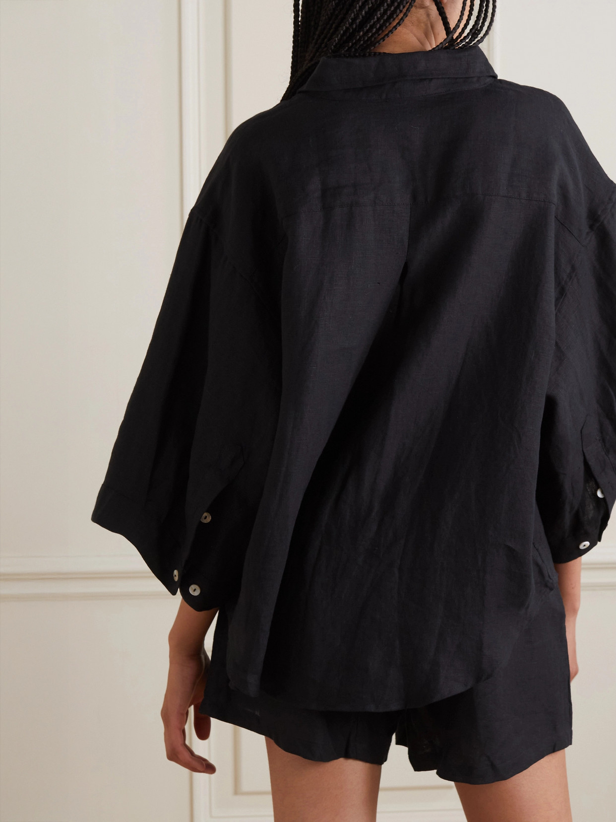 Deiji Studios The 03 Washed-linen Shirt And Shorts Set In Black