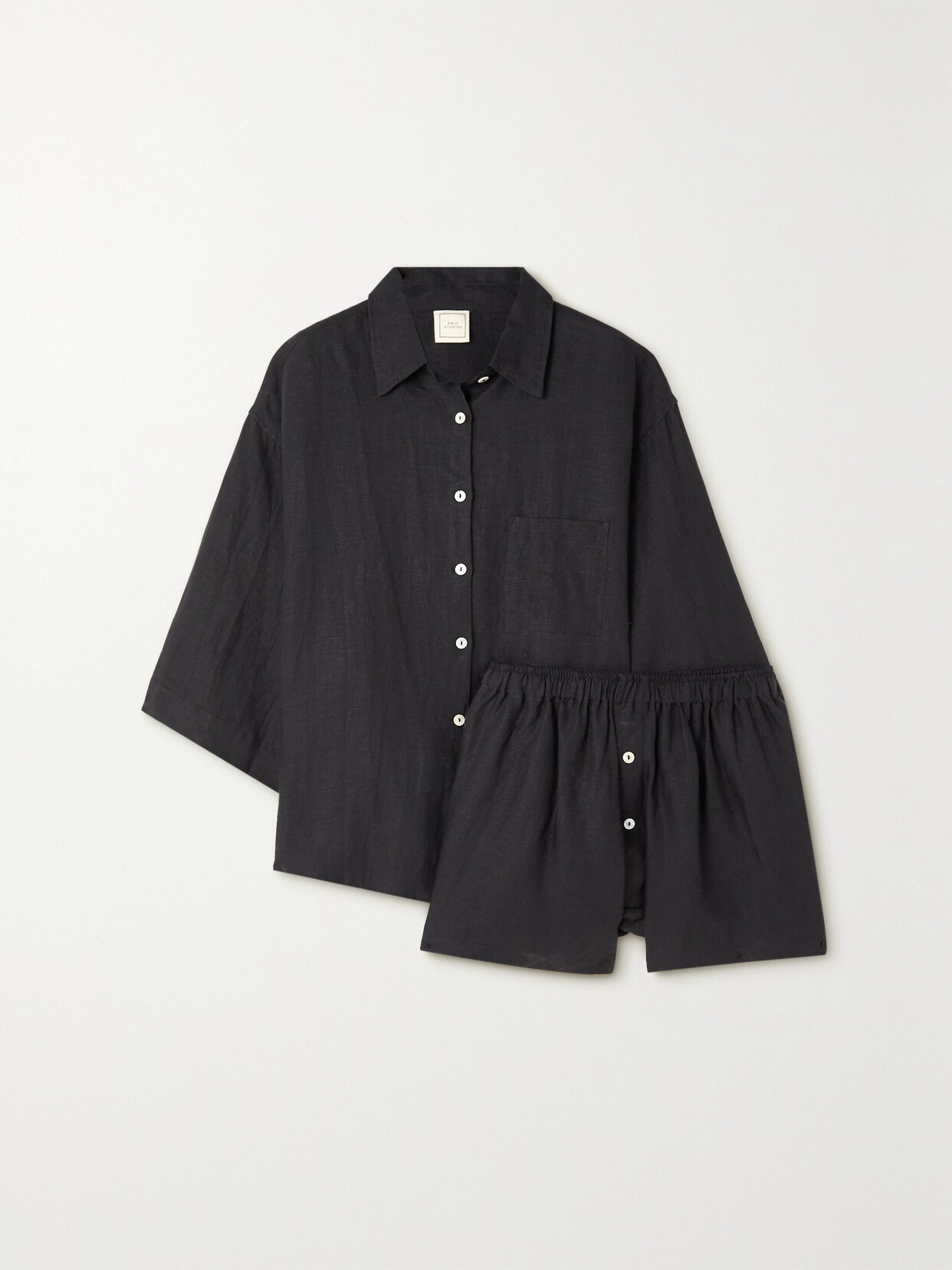 Deiji Studios The 03 Washed-linen Shirt And Shorts Set In Black