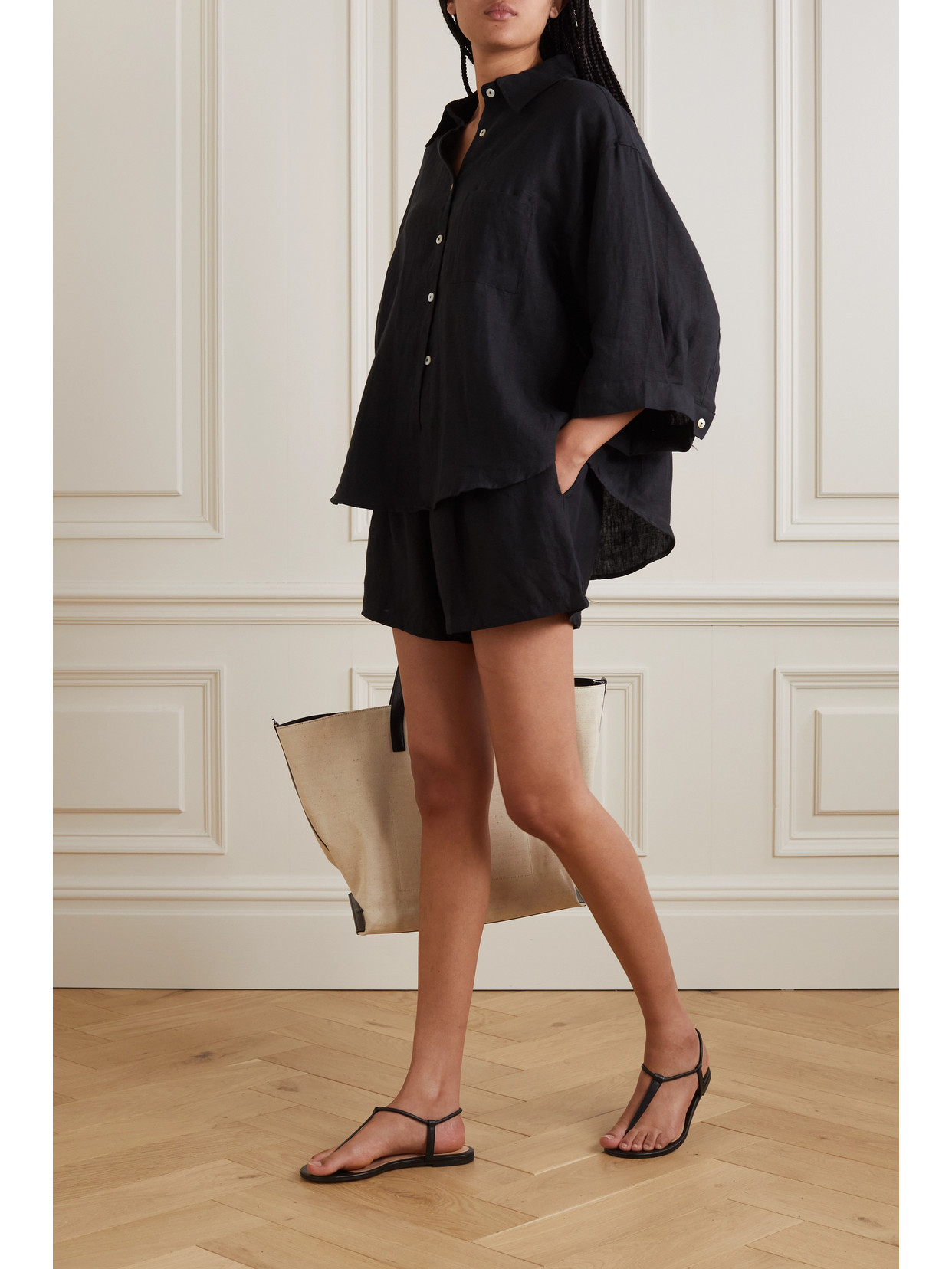 Deiji Studios The 03 Washed-linen Shirt And Shorts Set In Black