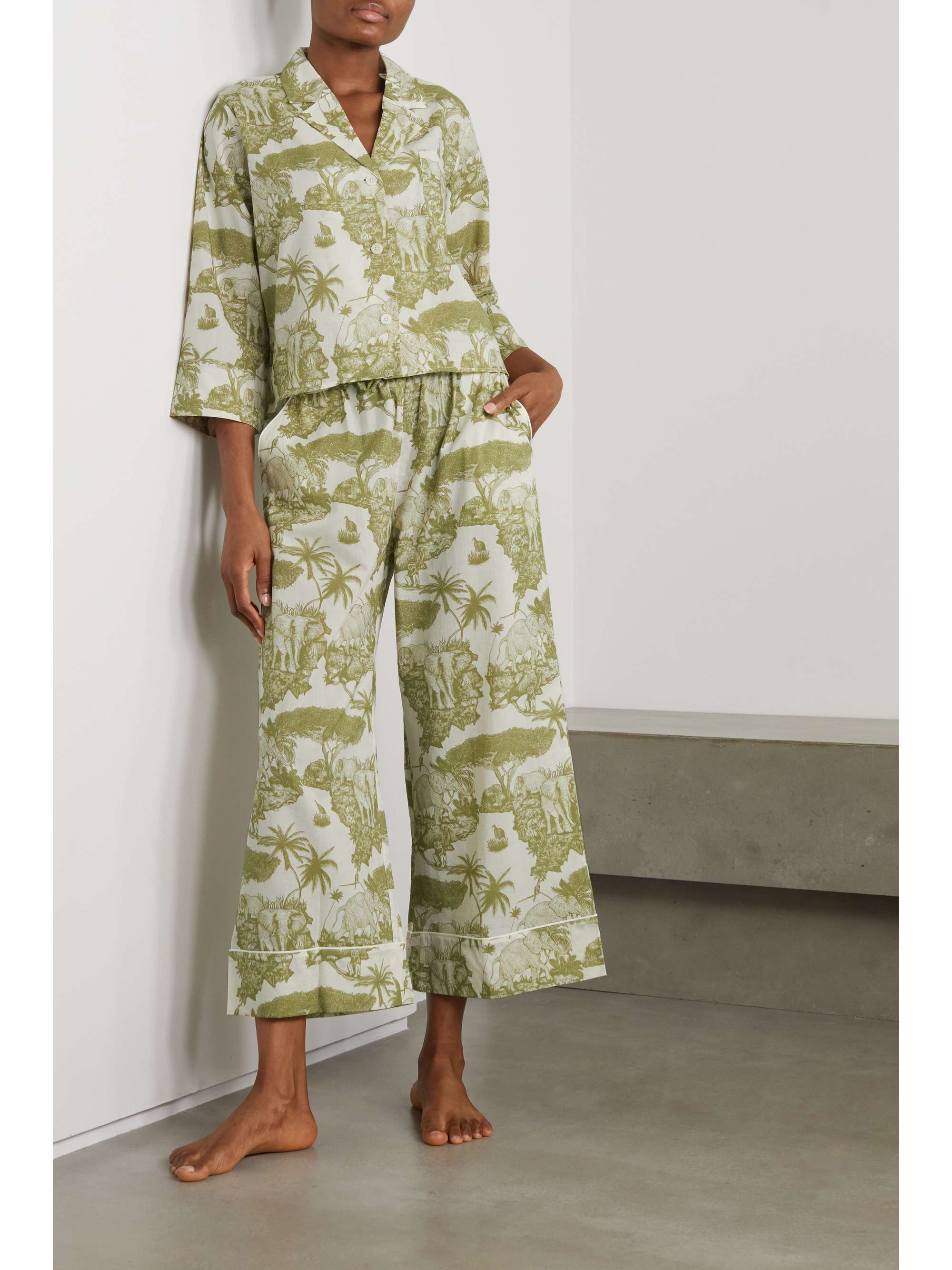 DESMOND & DEMPSEY Loxodonta printed organic cotton pajama set