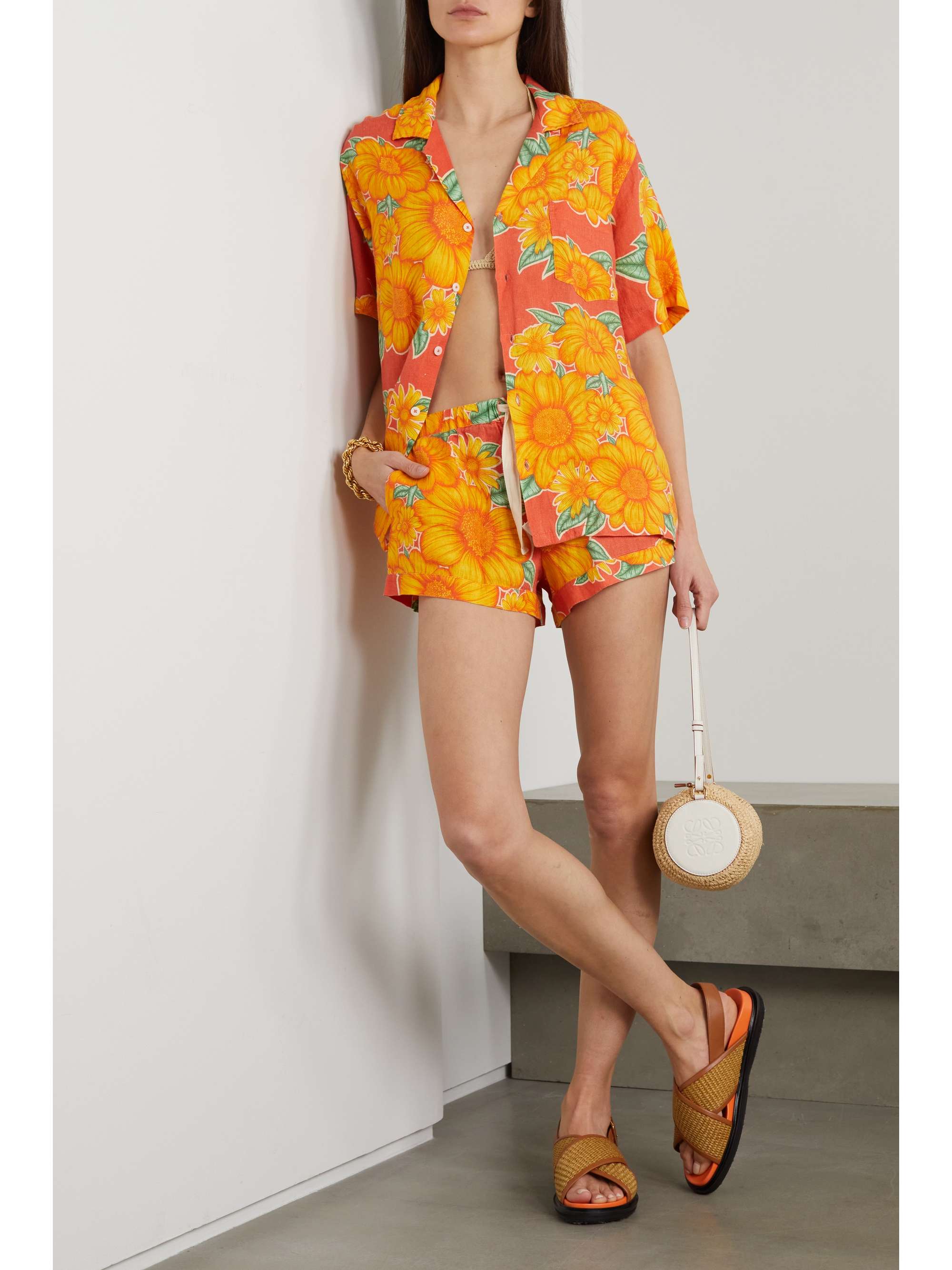 DESMOND & DEMPSEY Cuban Tithonia floral-print linen pajama set