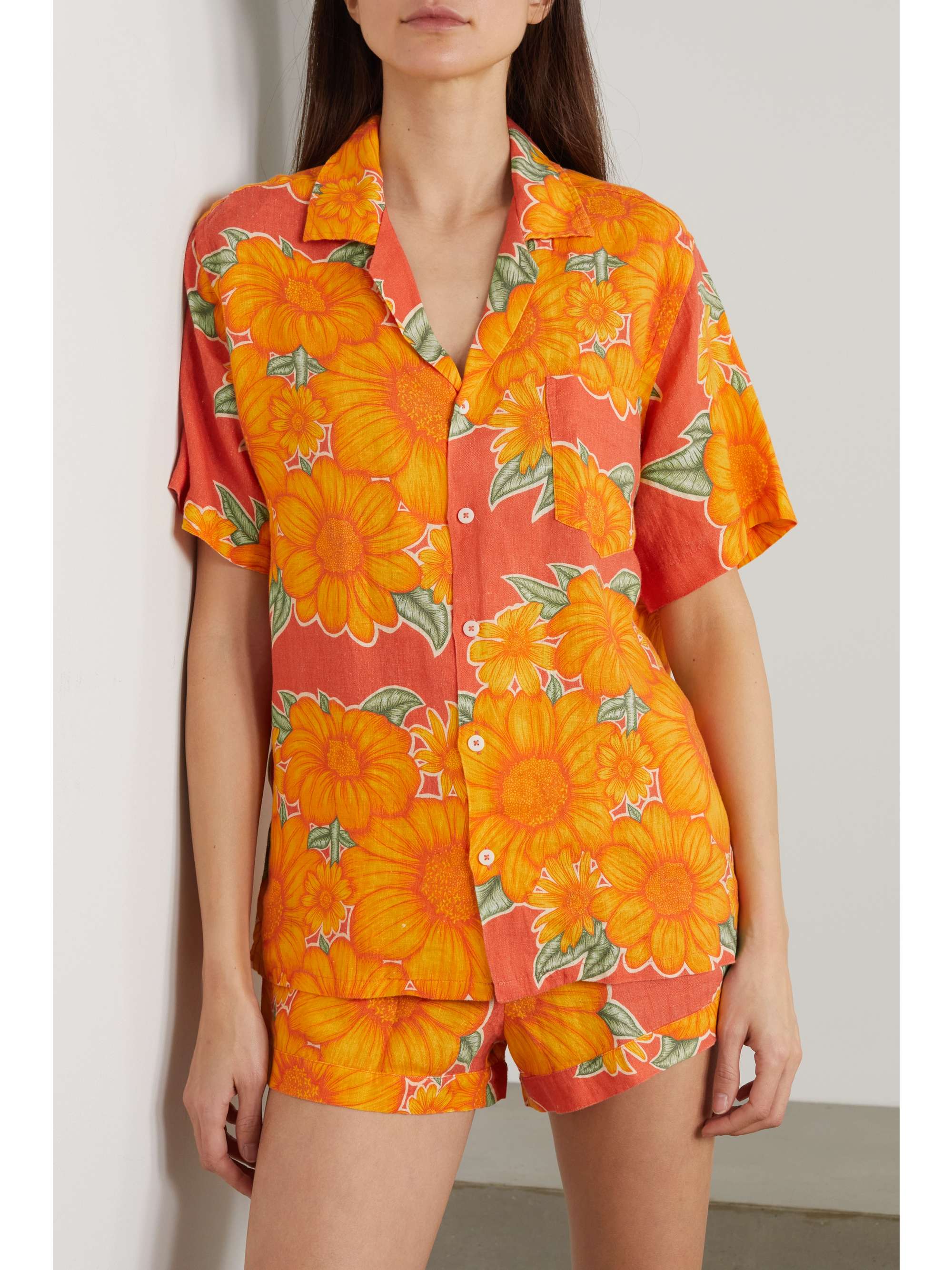 DESMOND & DEMPSEY Cuban Tithonia floral-print linen pajama set