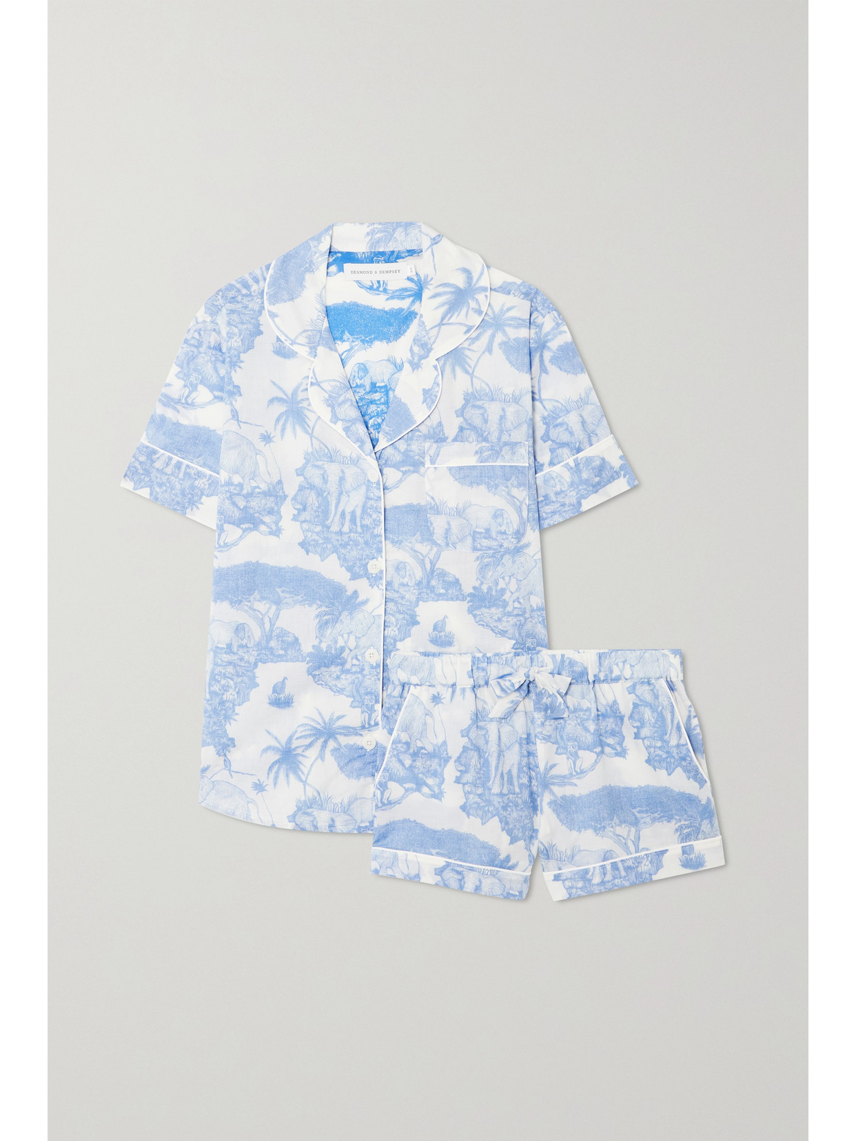 Shop Desmond & Dempsey Printed Organic Cotton-voile Pajama Set In Blue